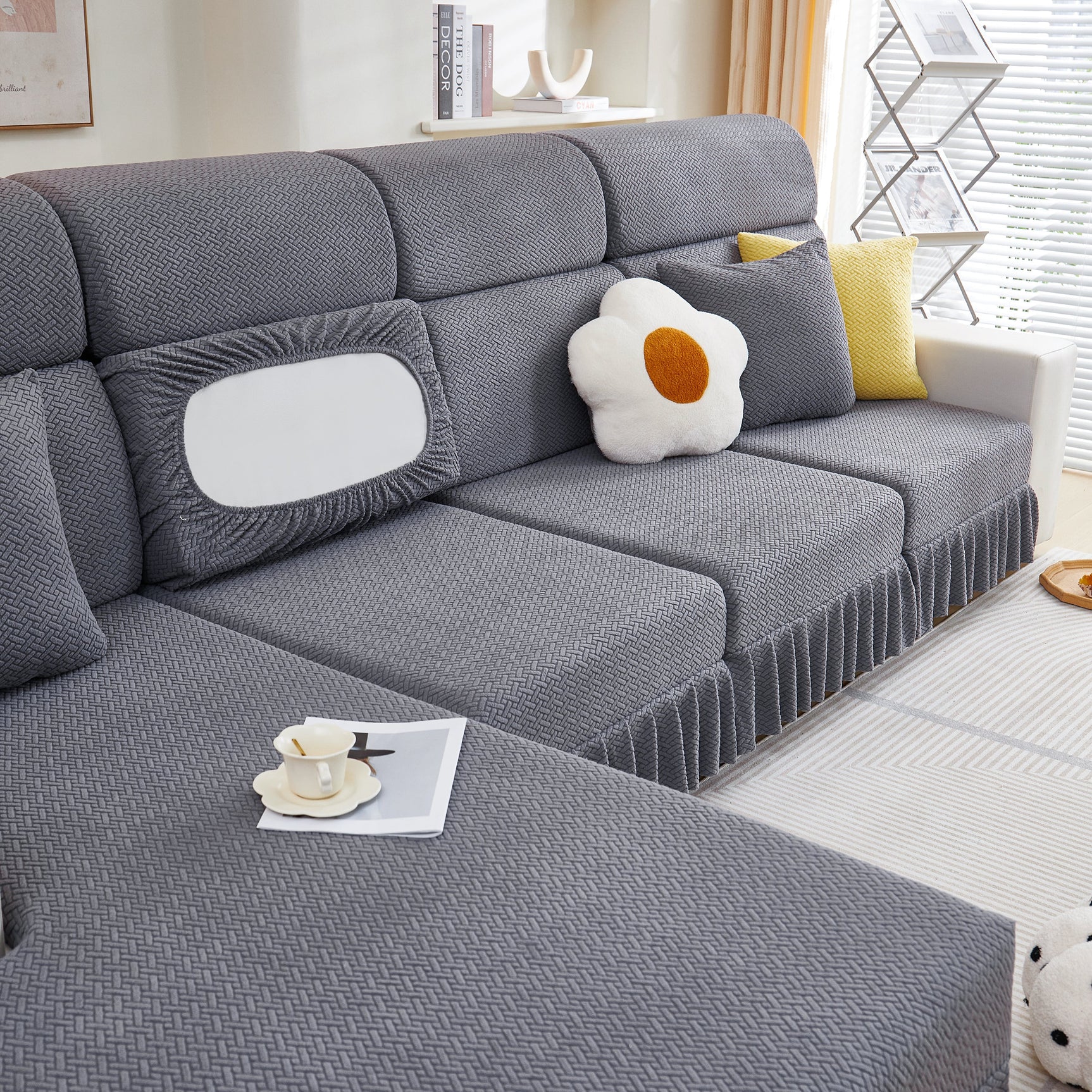 Tailored Sofa Cushion Covers Stretch Couch Seat Covers with Skirt for Sectional Sofas