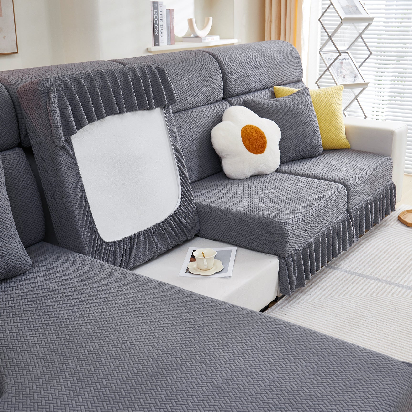 Tailored Sofa Cushion Covers Stretch Couch Seat Covers with Skirt for Sectional Sofas