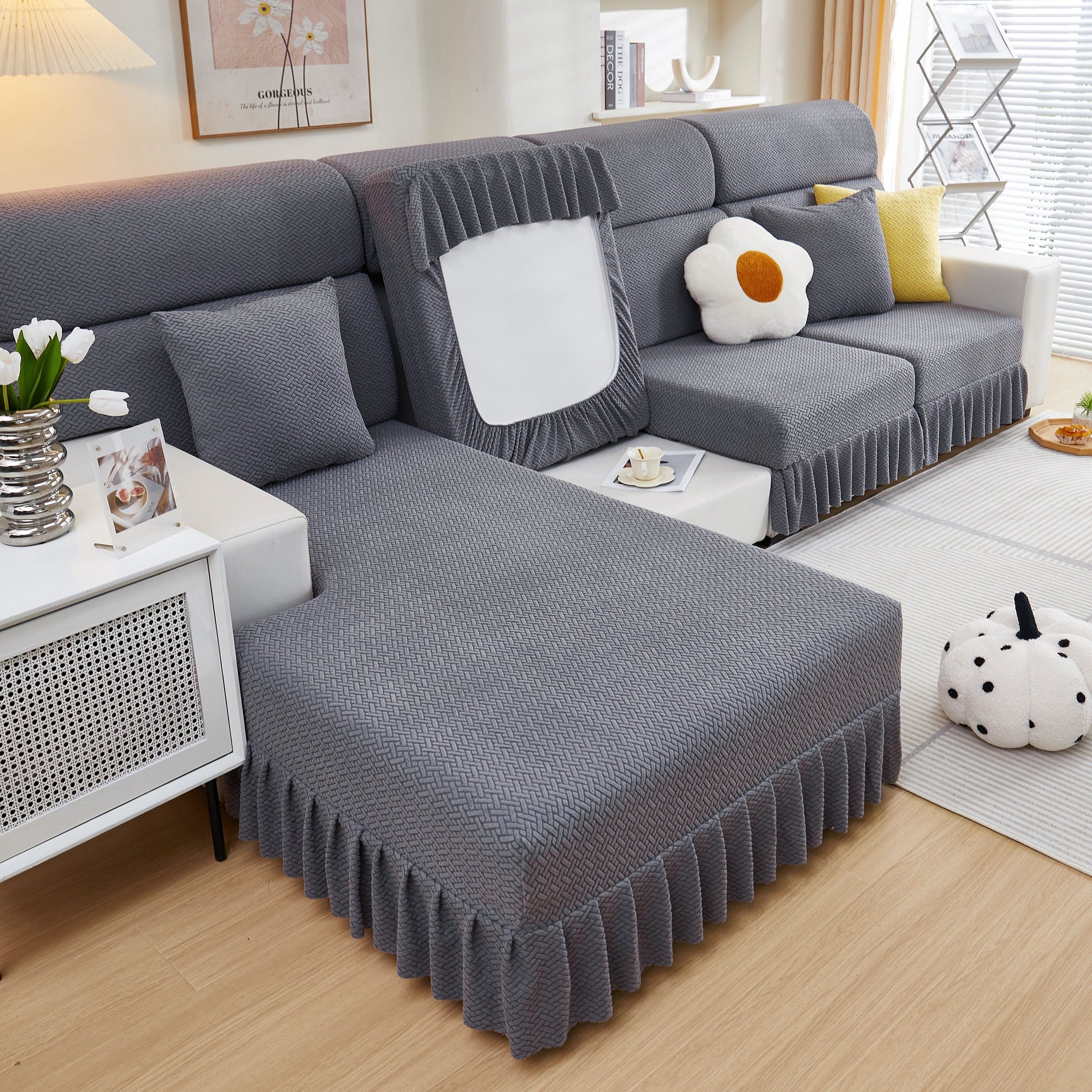 Tailored Sofa Cushion Covers Stretch Couch Seat Covers with Skirt for Sectional Sofas