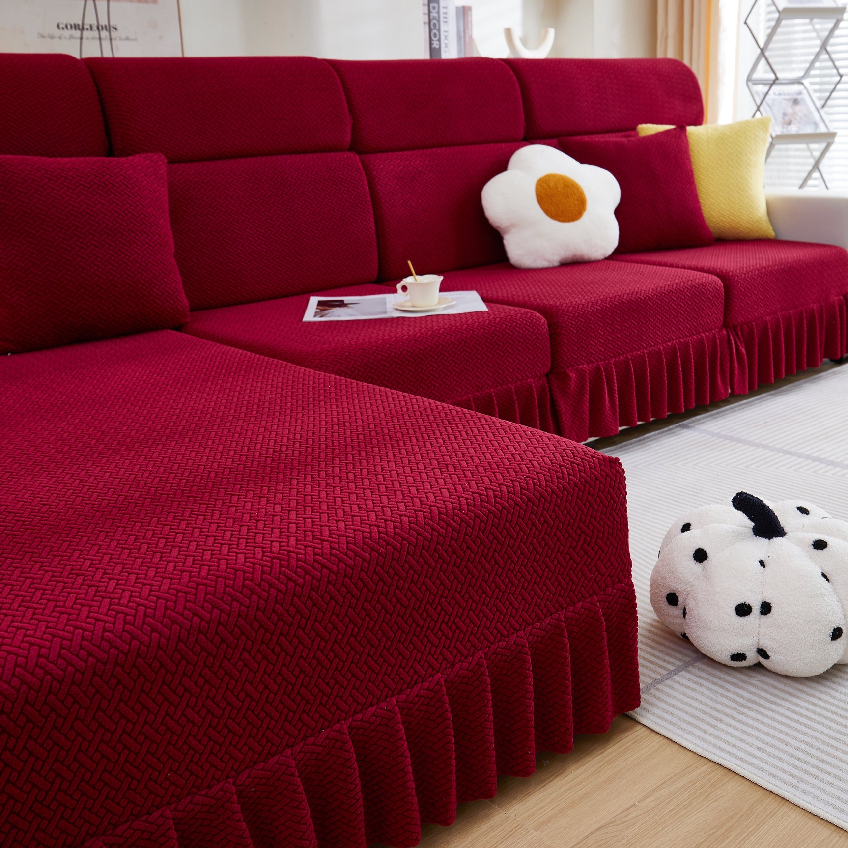 Tailored Sofa Cushion Covers Stretch Couch Seat Covers with Skirt for Sectional Sofas