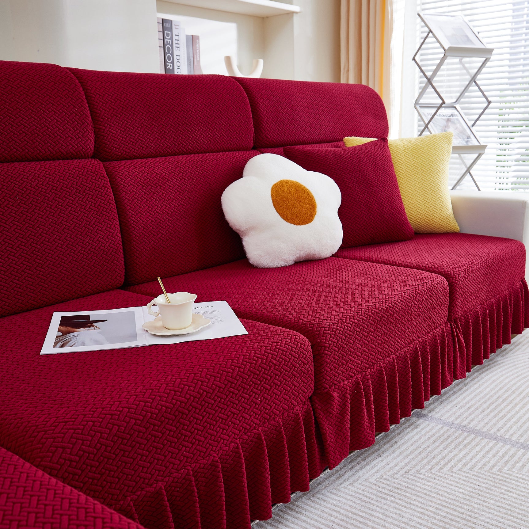 Tailored Sofa Cushion Covers Stretch Couch Seat Covers with Skirt for Sectional Sofas