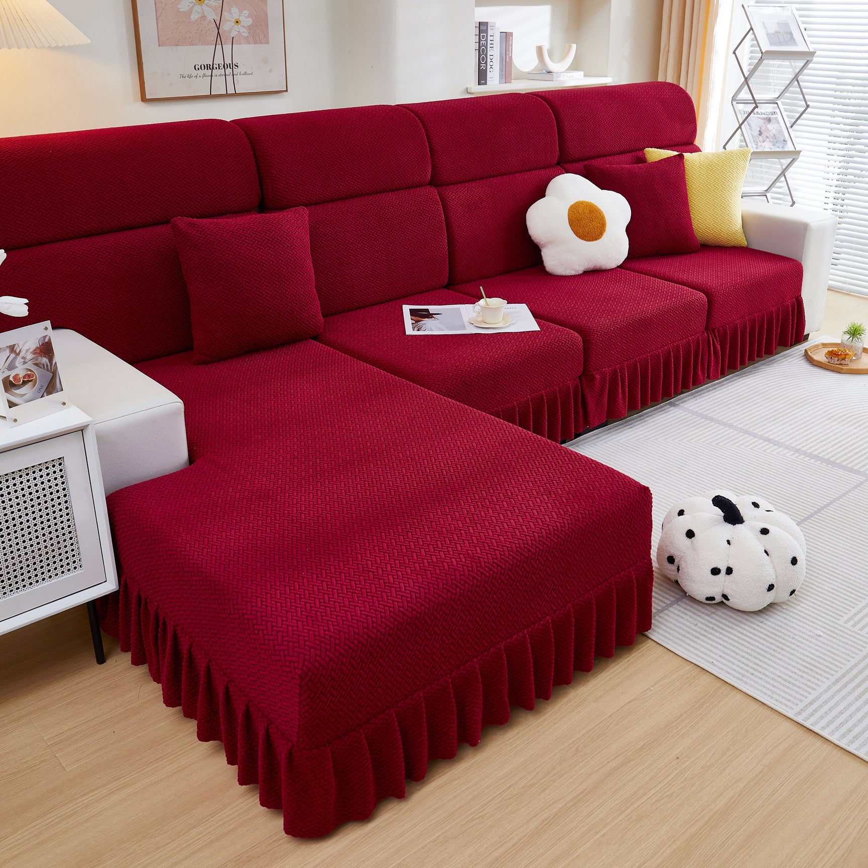 Tailored Sofa Cushion Covers Stretch Couch Seat Covers with Skirt for Sectional Sofas