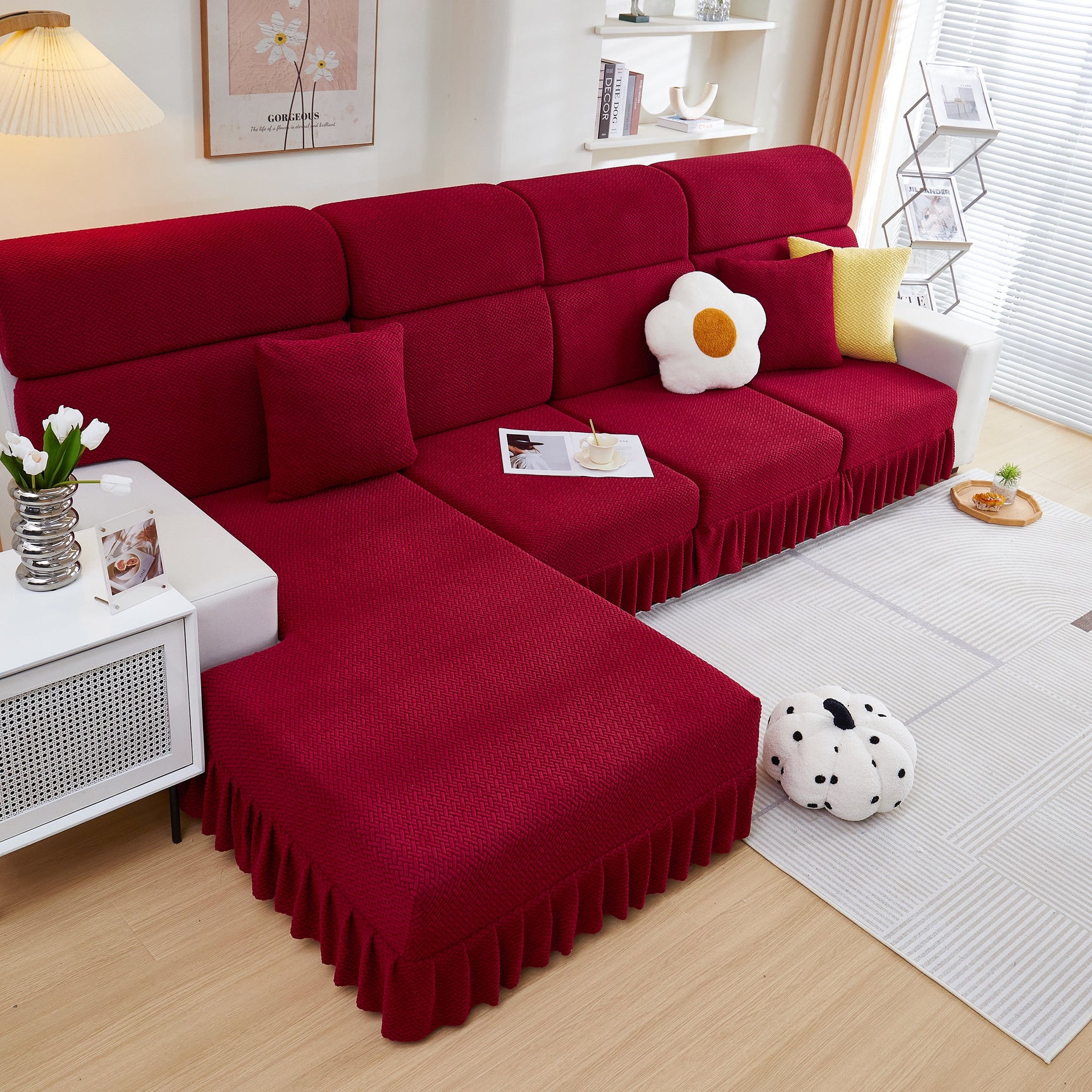 Tailored Sofa Cushion Covers Stretch Couch Seat Covers with Skirt for Sectional Sofas