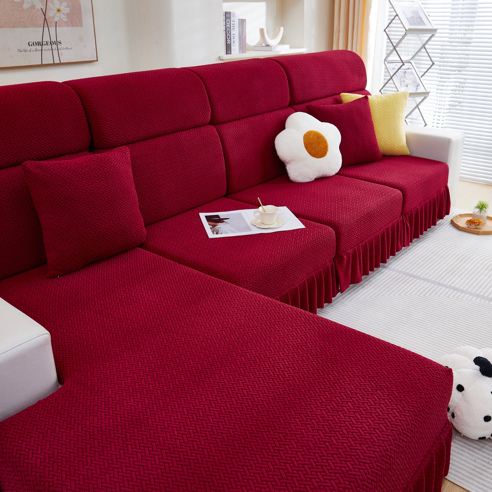 Tailored Sofa Cushion Covers Stretch Couch Seat Covers with Skirt for Sectional Sofas