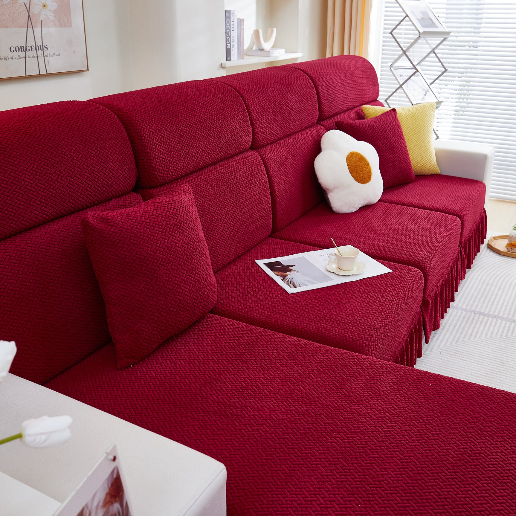 Tailored Sofa Cushion Covers Stretch Couch Seat Covers with Skirt for Sectional Sofas