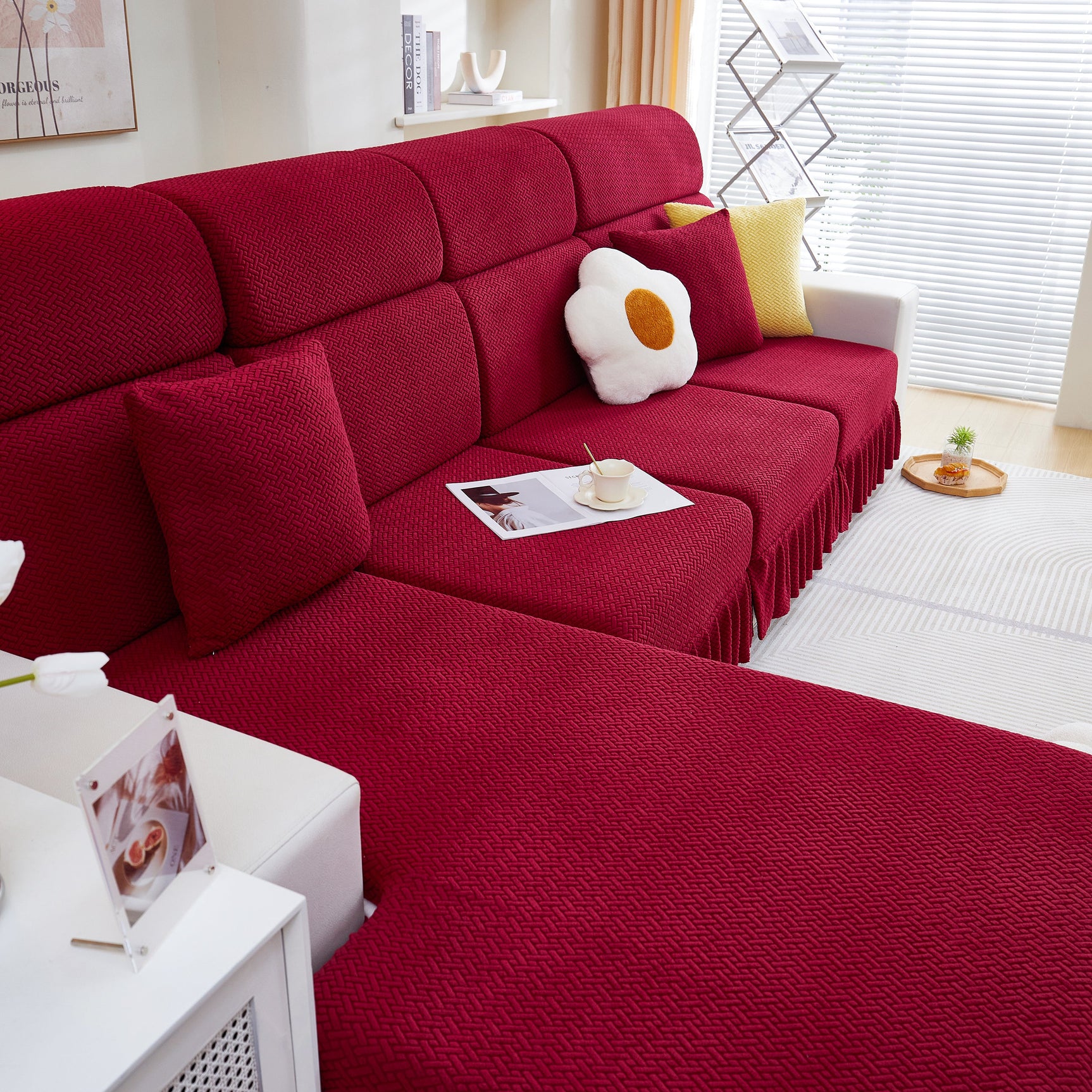 Tailored Sofa Cushion Covers Stretch Couch Seat Covers with Skirt for Sectional Sofas
