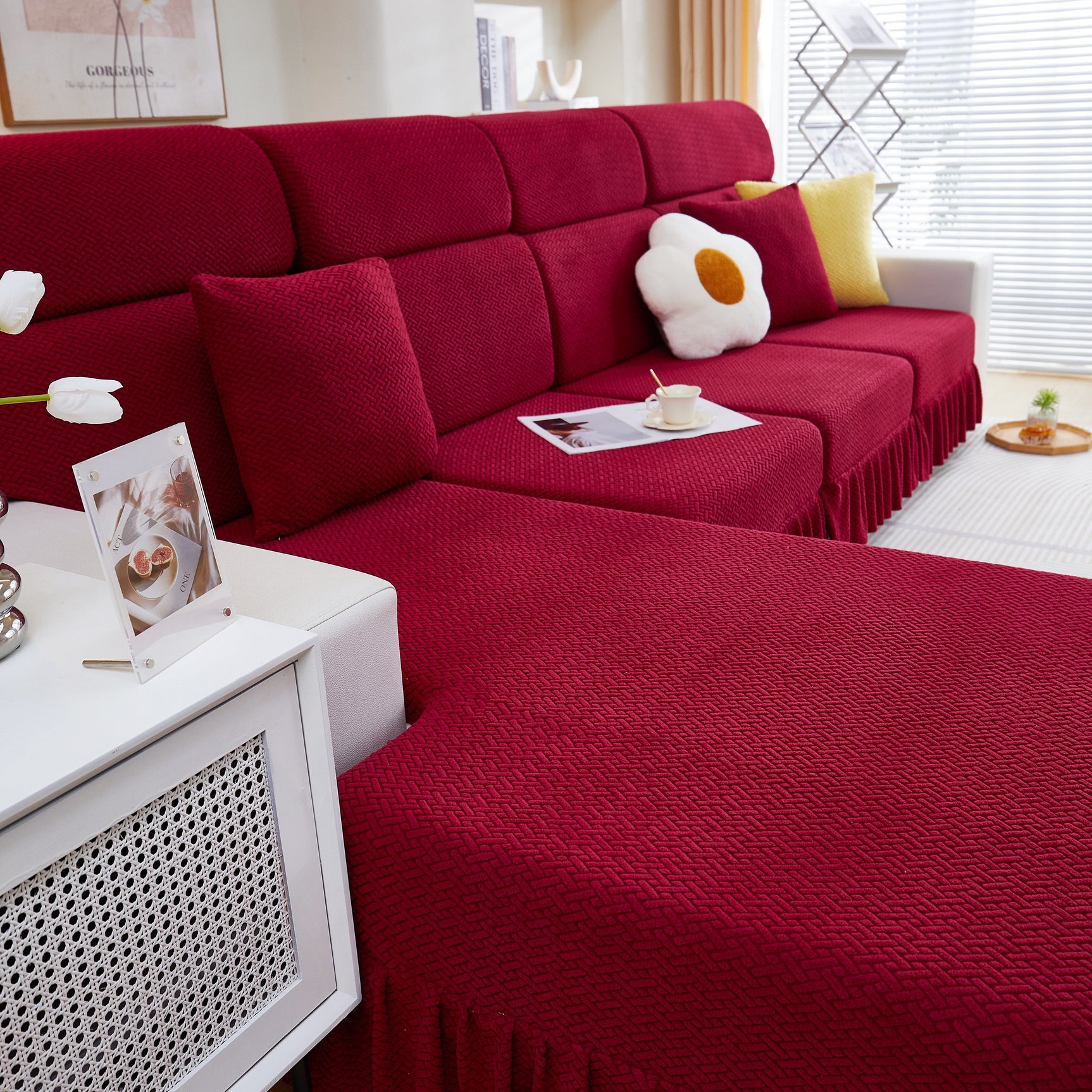 Tailored Sofa Cushion Covers Stretch Couch Seat Covers with Skirt for Sectional Sofas