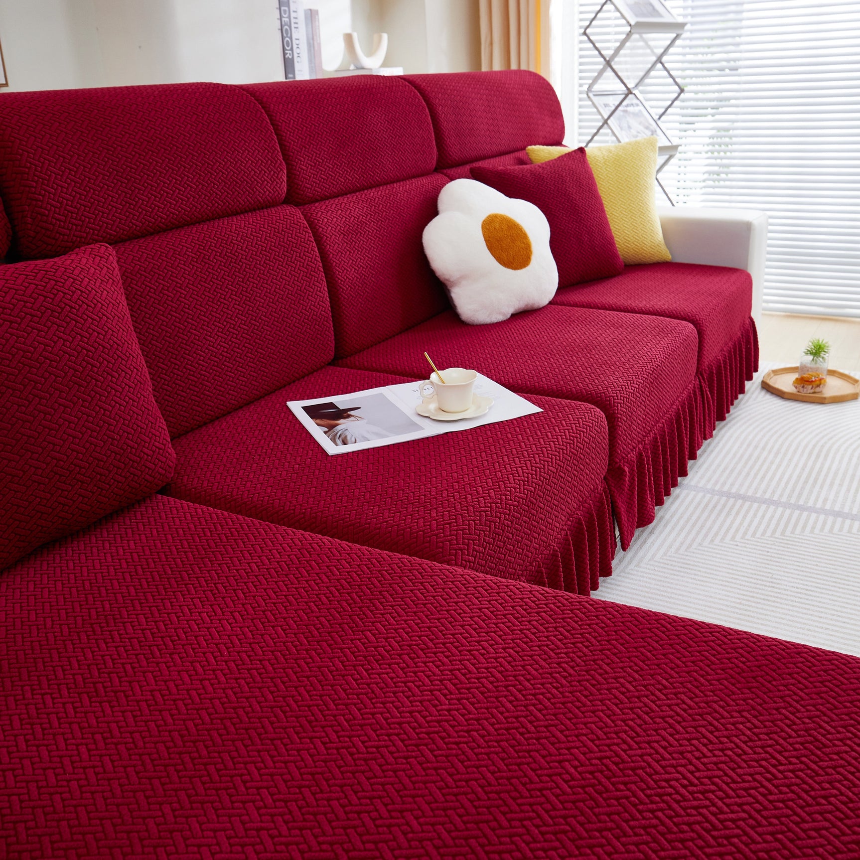 Tailored Sofa Cushion Covers Stretch Couch Seat Covers with Skirt for Sectional Sofas