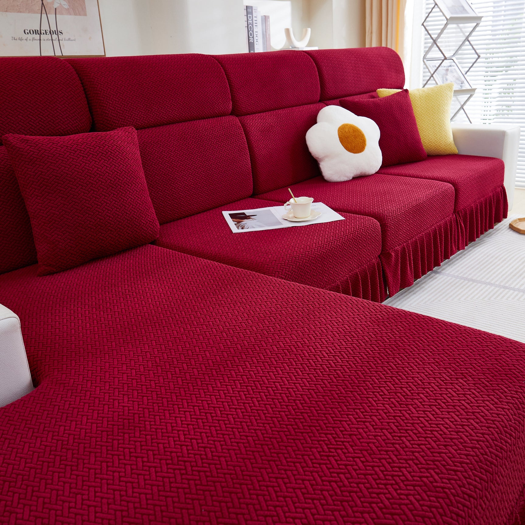 Tailored Sofa Cushion Covers Stretch Couch Seat Covers with Skirt for Sectional Sofas