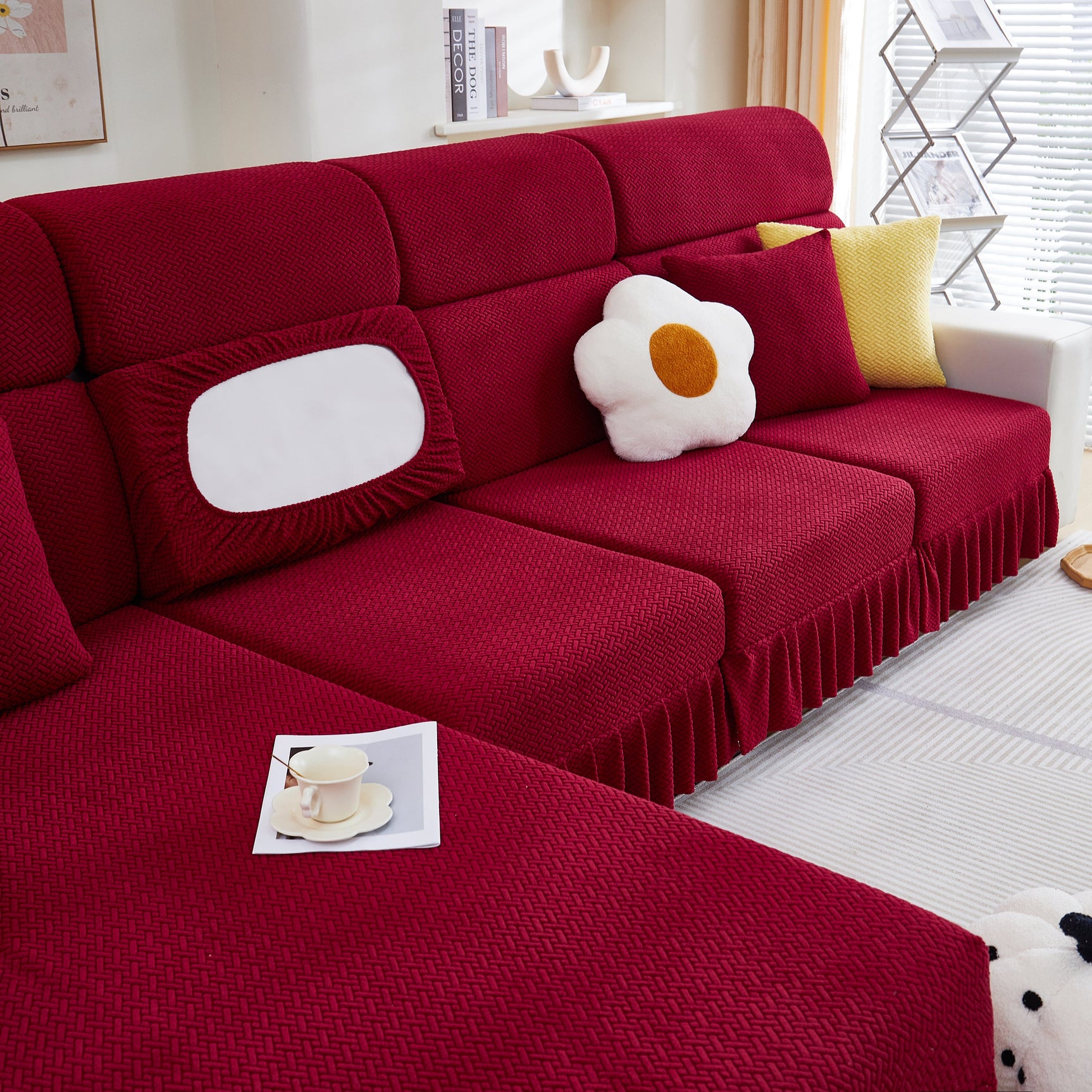 Tailored Sofa Cushion Covers Stretch Couch Seat Covers with Skirt for Sectional Sofas