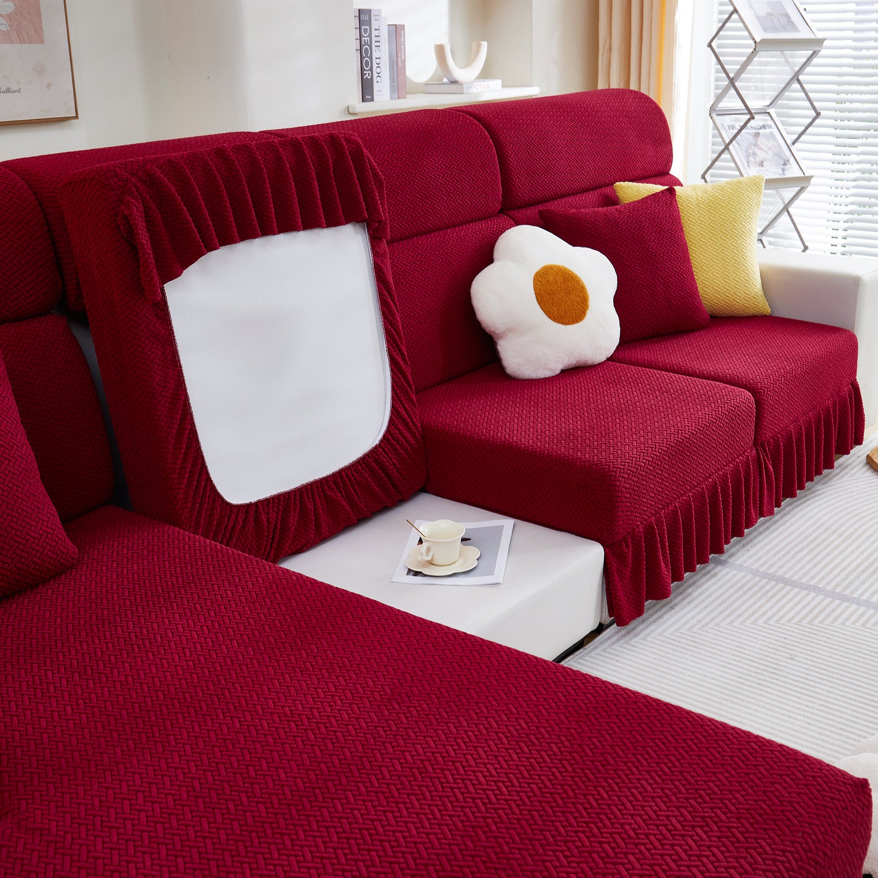 Tailored Sofa Cushion Covers Stretch Couch Seat Covers with Skirt for Sectional Sofas