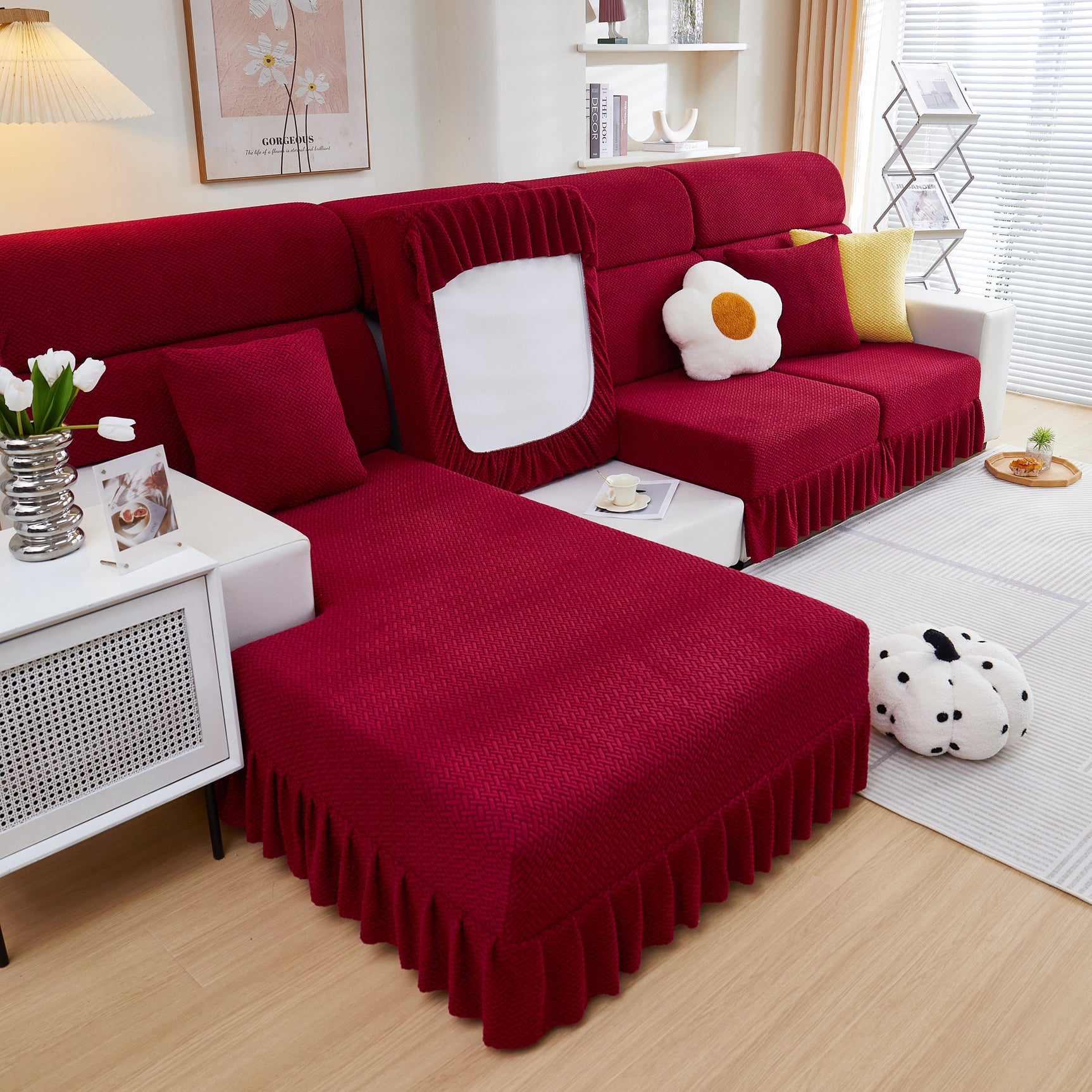 Tailored Sofa Cushion Covers Stretch Couch Seat Covers with Skirt for Sectional Sofas