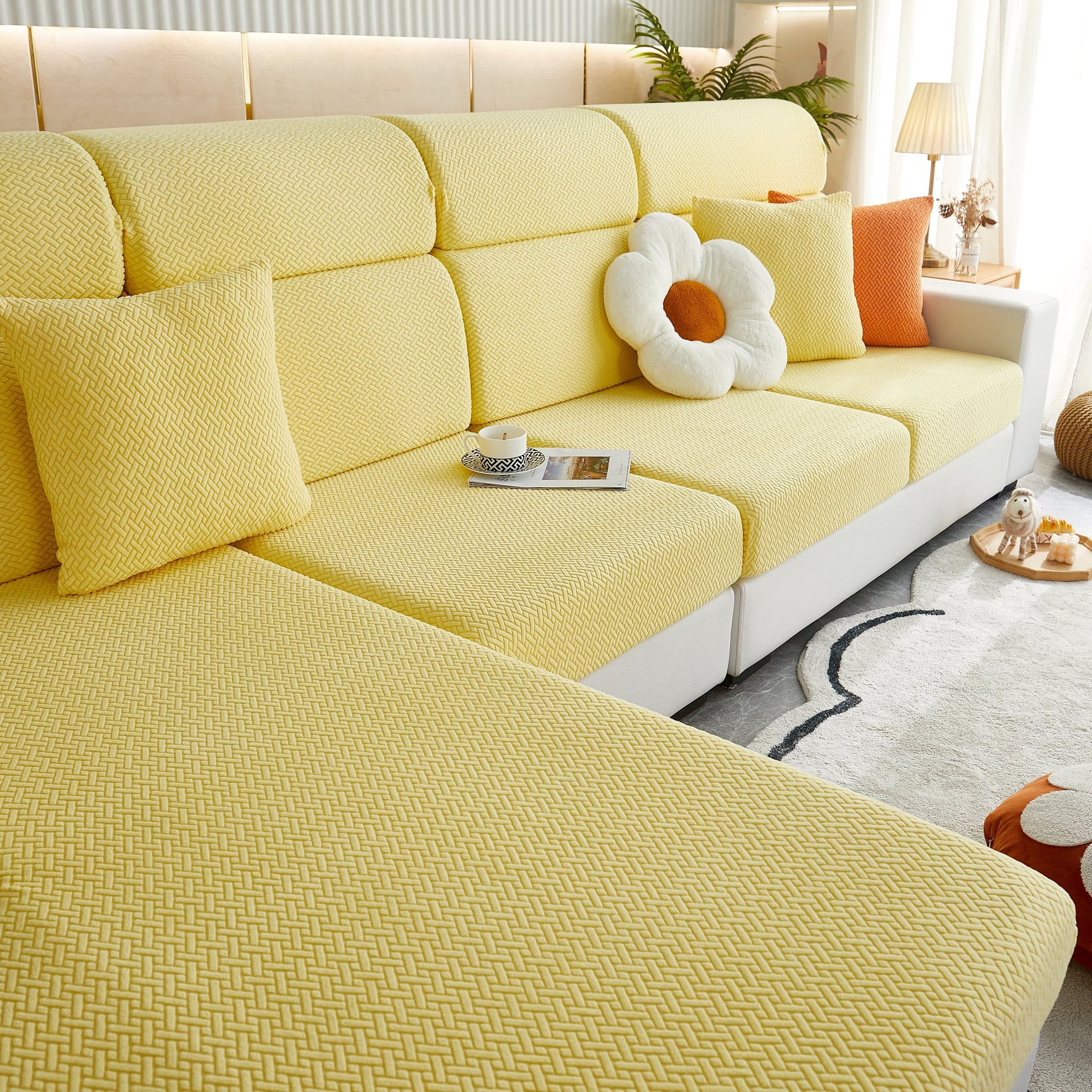 High Stretch Separate Cushion Covers Sofa Slipcover for L-Shaped Sectional Couch