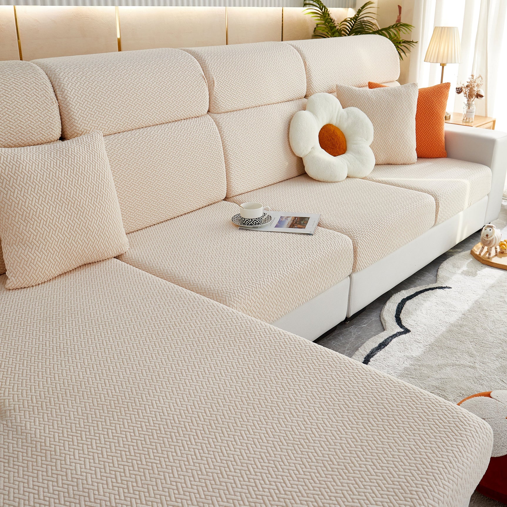 High Stretch Separate Cushion Covers Sofa Slipcover for L-Shaped Sectional Couch