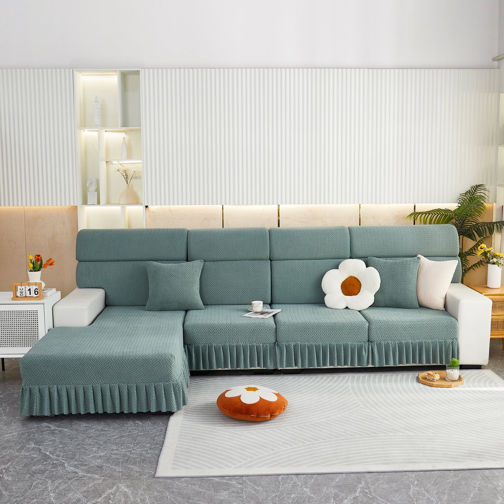 Tailored Sofa Cushion Covers Stretch Couch Seat Covers with Skirt for Sectional Sofas