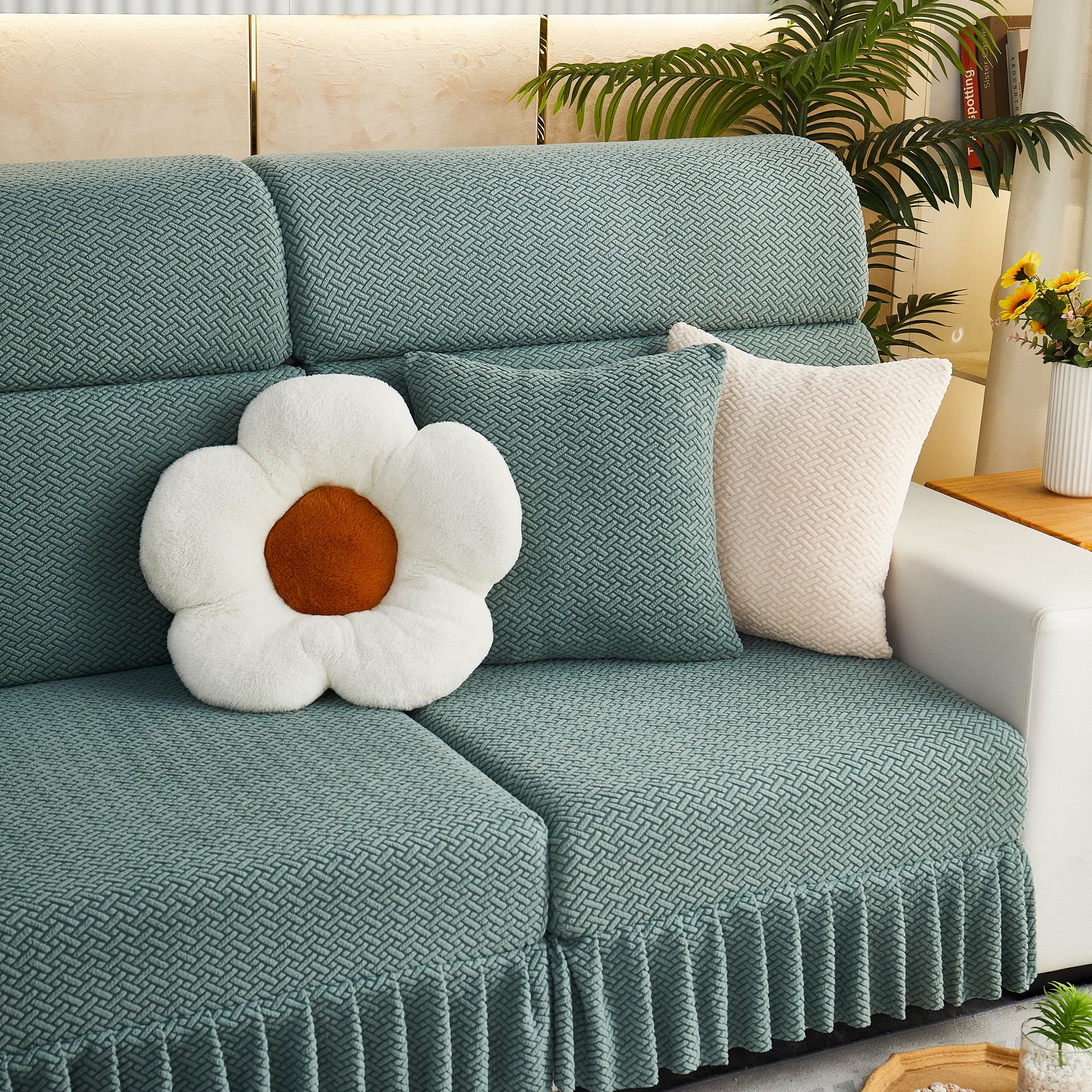 Tailored Sofa Cushion Covers Stretch Couch Seat Covers with Skirt for Sectional Sofas