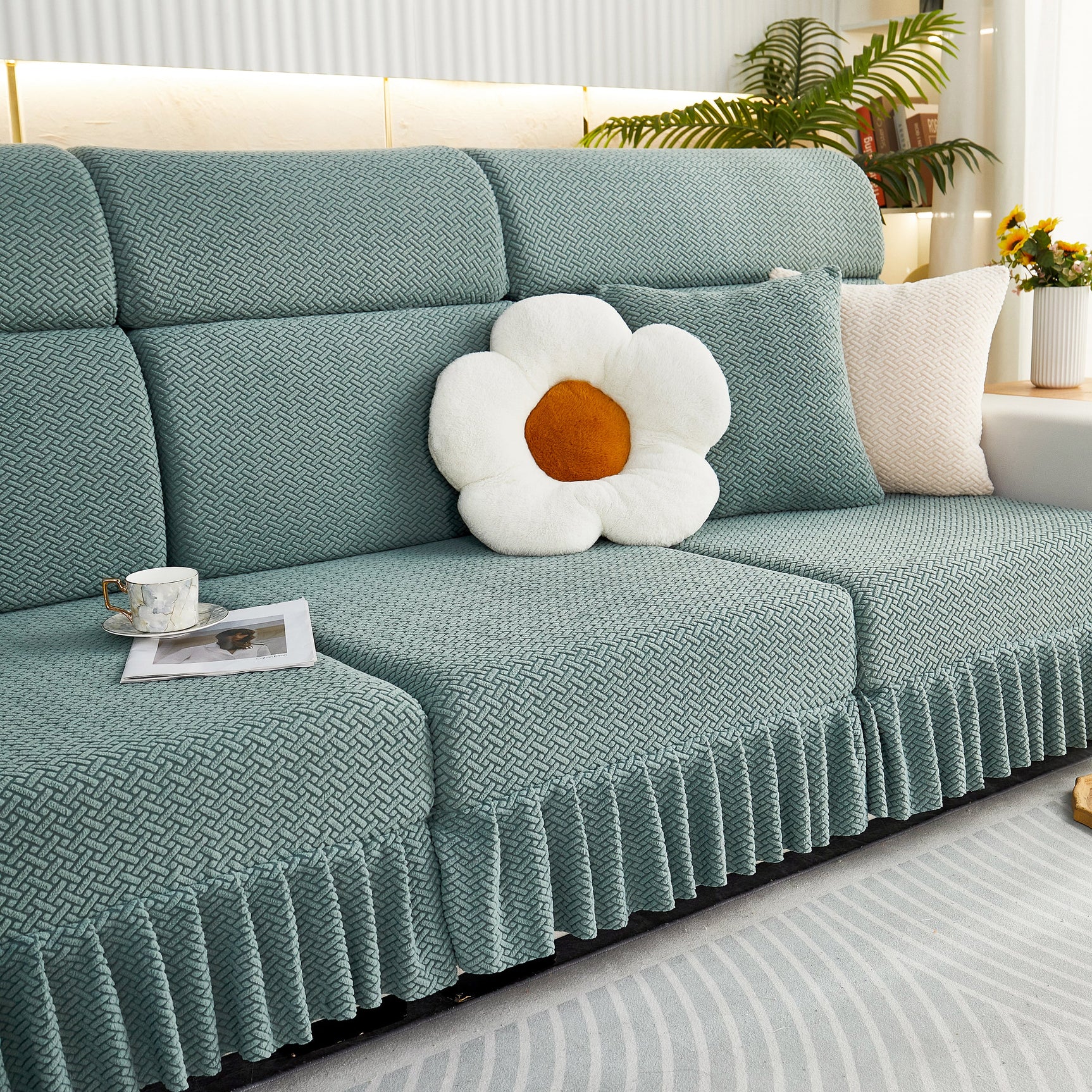 Tailored Sofa Cushion Covers Stretch Couch Seat Covers with Skirt for Sectional Sofas