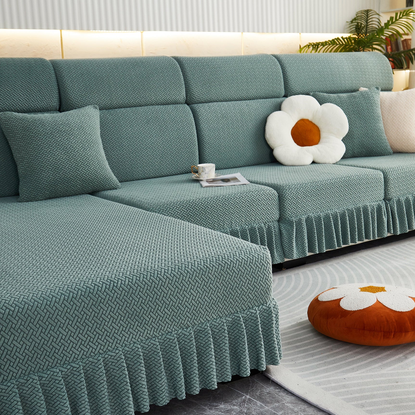 Tailored Sofa Cushion Covers Stretch Couch Seat Covers with Skirt for Sectional Sofas