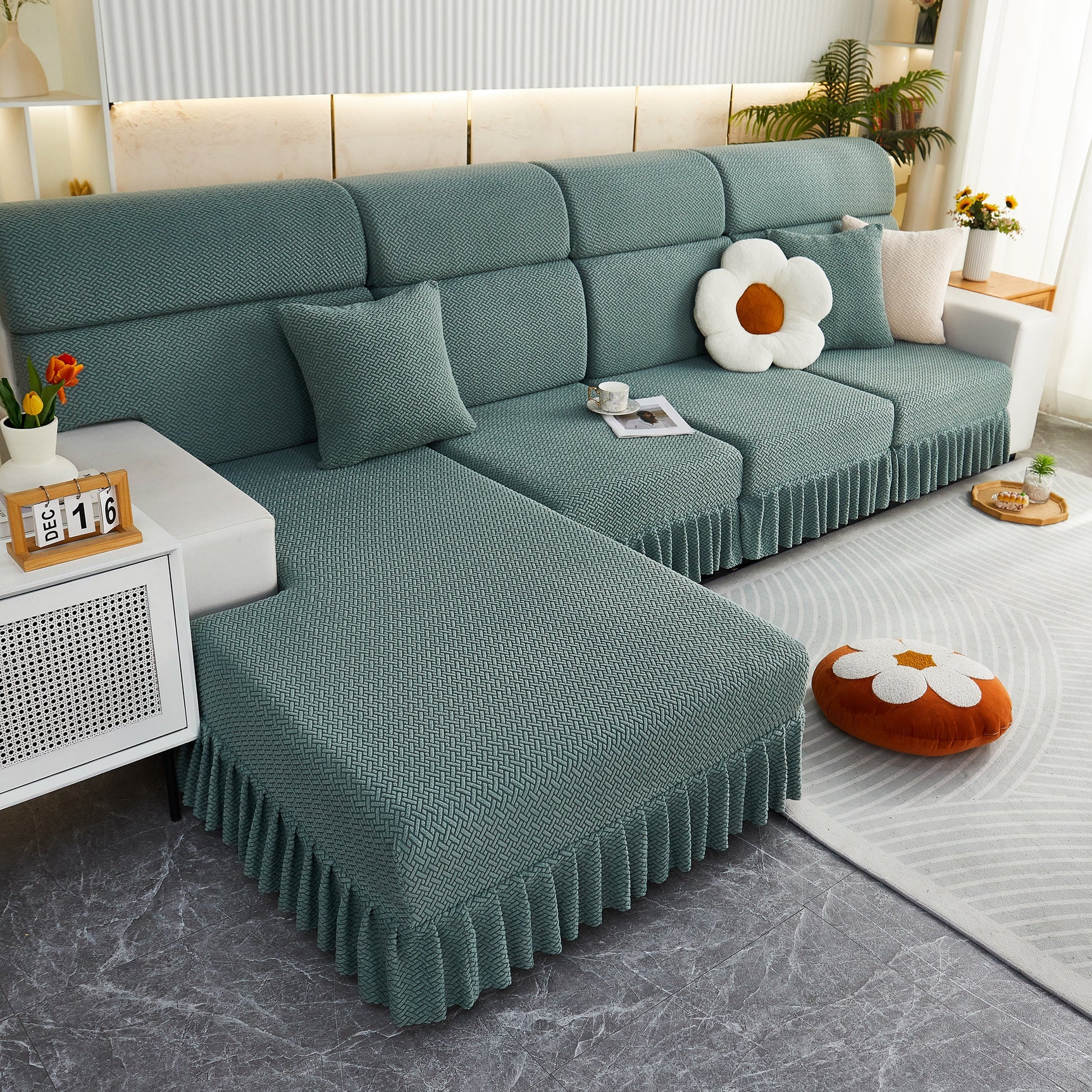 Tailored Sofa Cushion Covers Stretch Couch Seat Covers with Skirt for Sectional Sofas