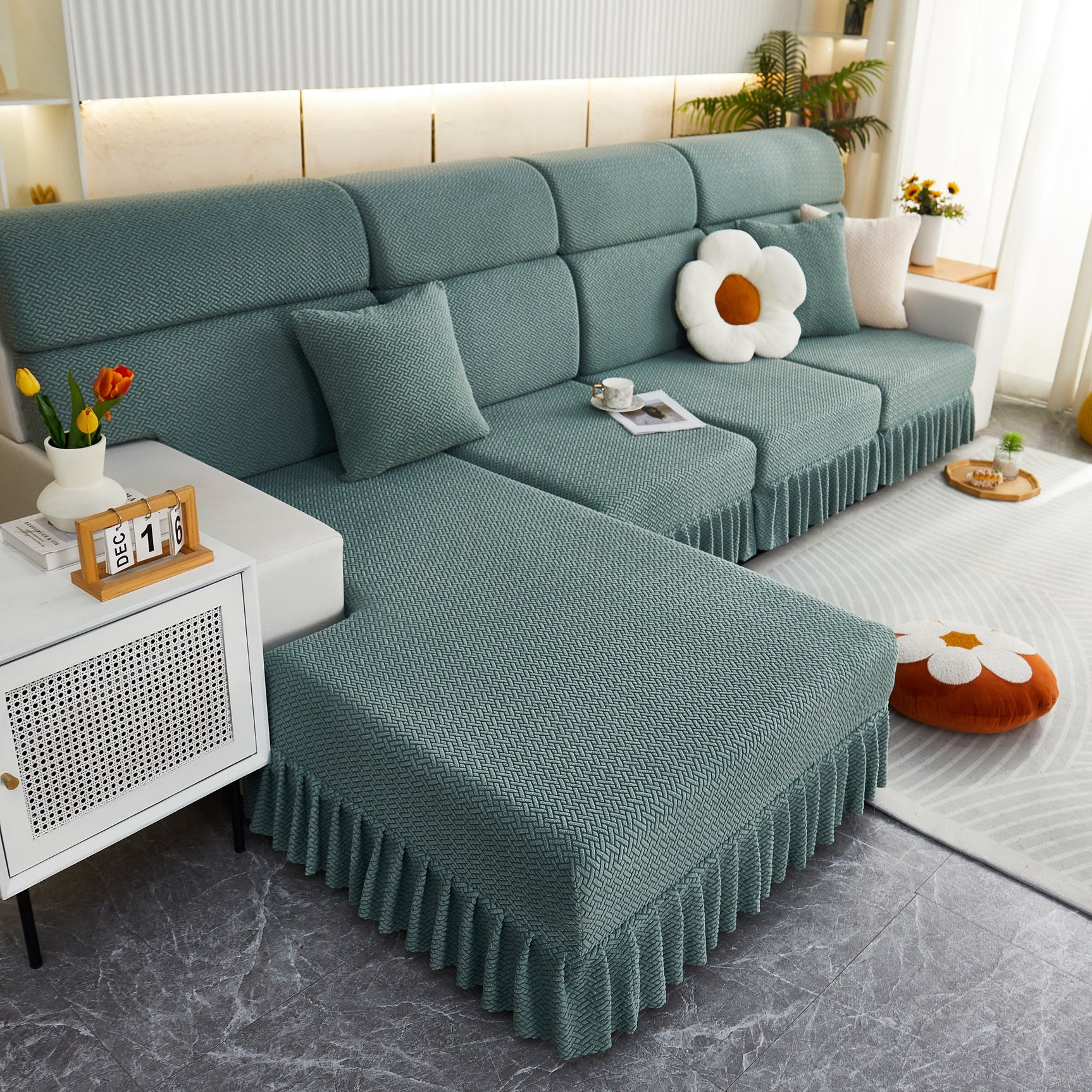 Tailored Sofa Cushion Covers Stretch Couch Seat Covers with Skirt for Sectional Sofas