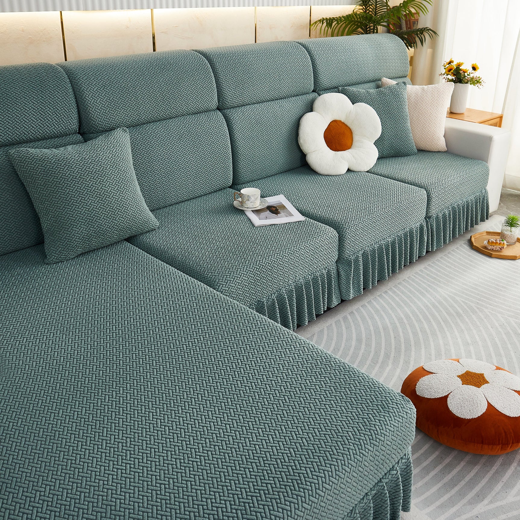 Tailored Sofa Cushion Covers Stretch Couch Seat Covers with Skirt for Sectional Sofas