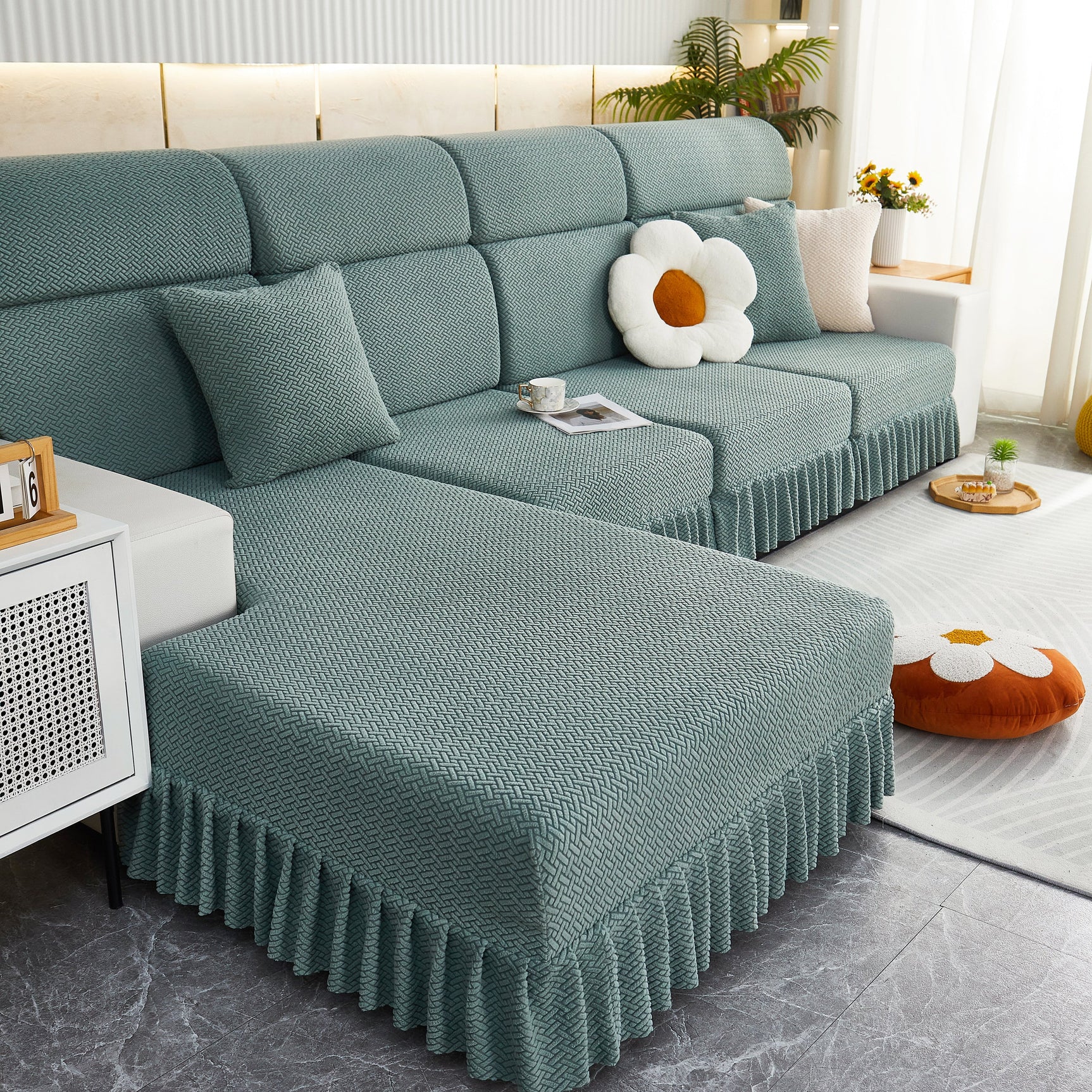 Tailored Sofa Cushion Covers Stretch Couch Seat Covers with Skirt for Sectional Sofas