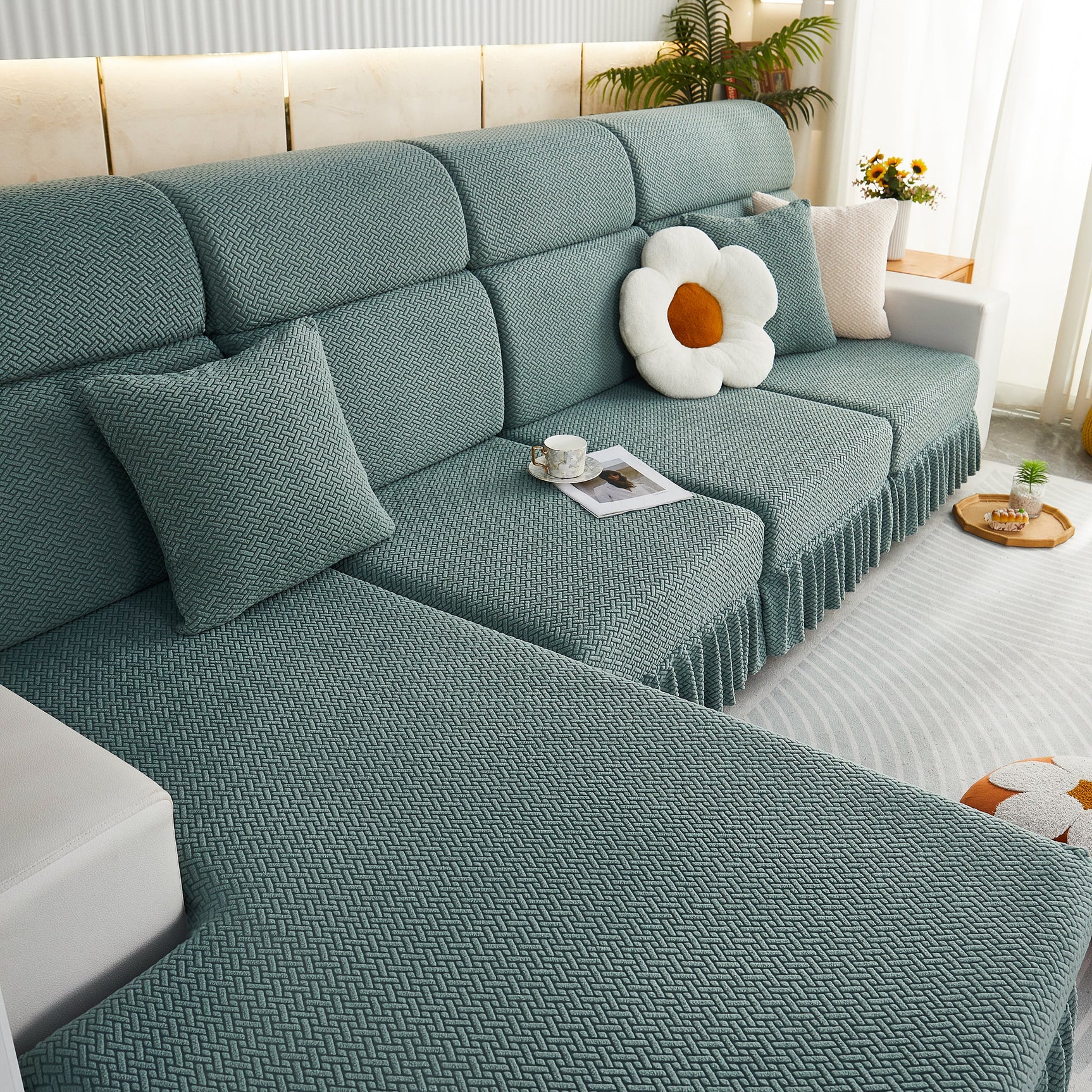 Tailored Sofa Cushion Covers Stretch Couch Seat Covers with Skirt for Sectional Sofas