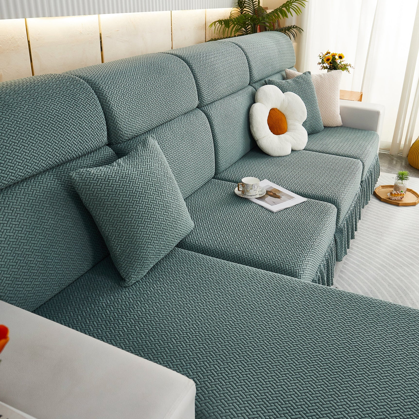Tailored Sofa Cushion Covers Stretch Couch Seat Covers with Skirt for Sectional Sofas