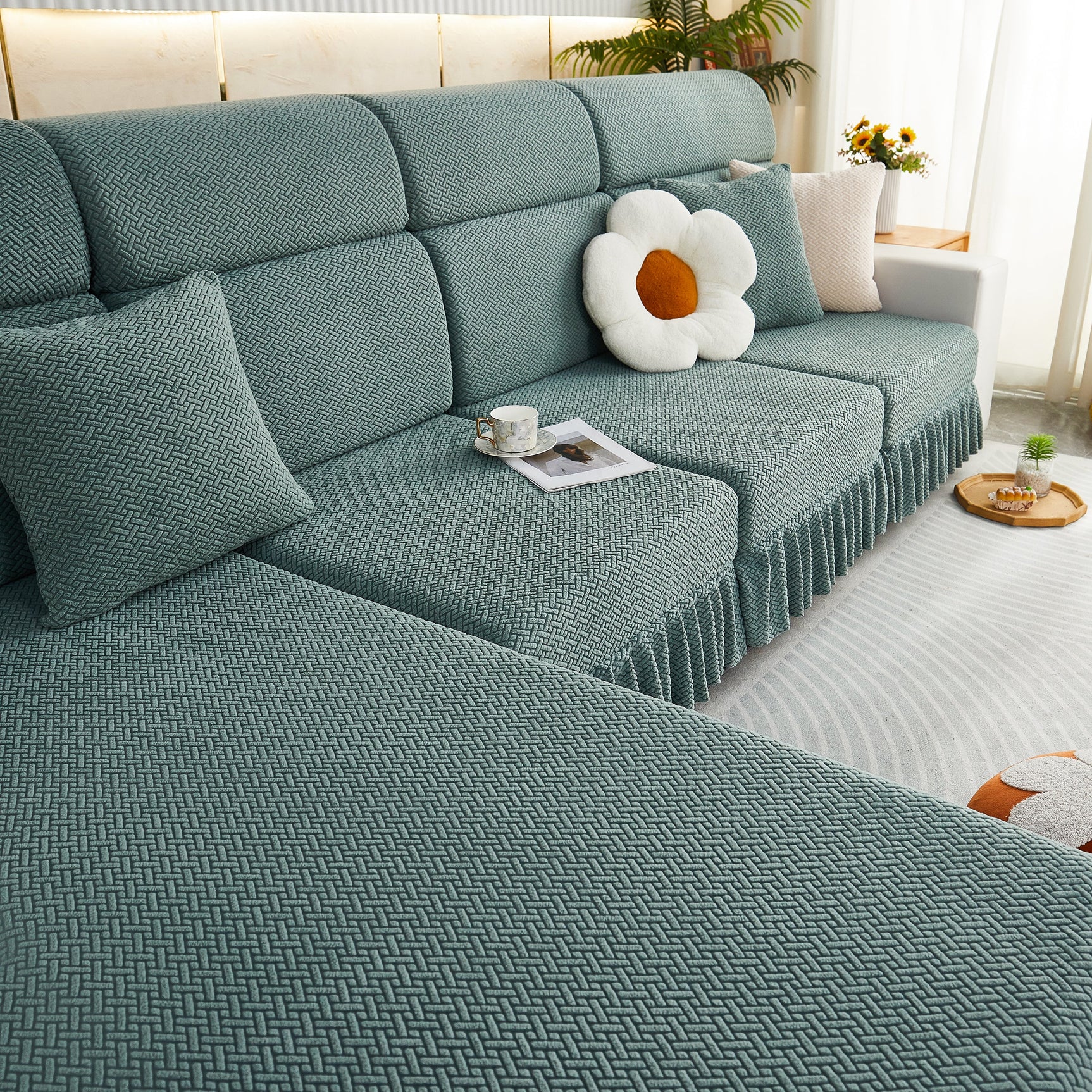 Tailored Sofa Cushion Covers Stretch Couch Seat Covers with Skirt for Sectional Sofas