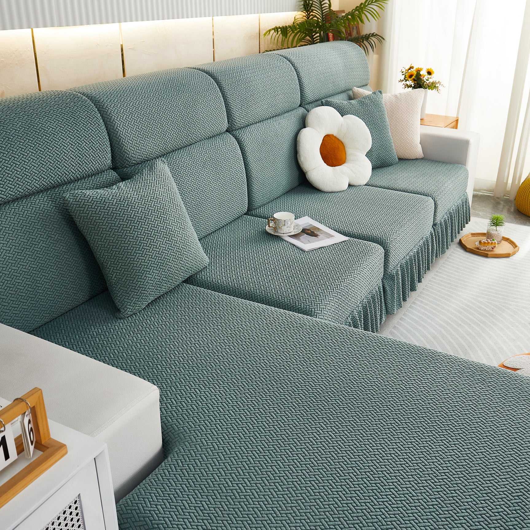 Tailored Sofa Cushion Covers Stretch Couch Seat Covers with Skirt for Sectional Sofas