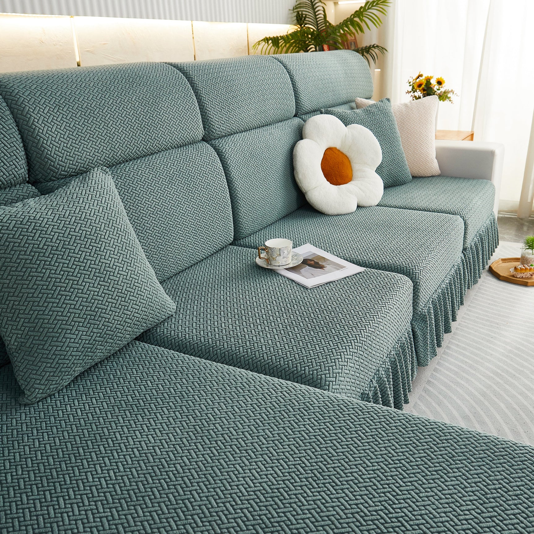 Tailored Sofa Cushion Covers Stretch Couch Seat Covers with Skirt for Sectional Sofas