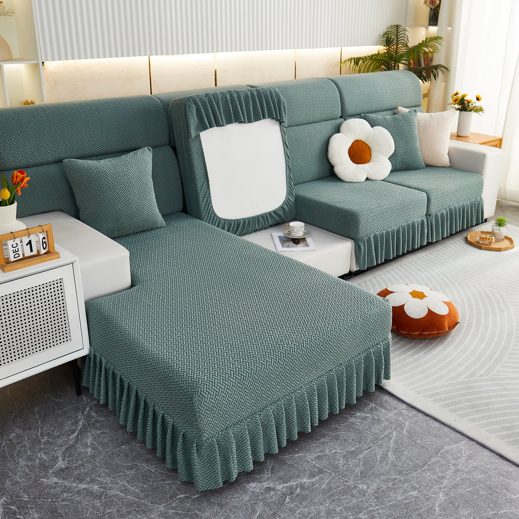 Tailored Sofa Cushion Covers Stretch Couch Seat Covers with Skirt for Sectional Sofas