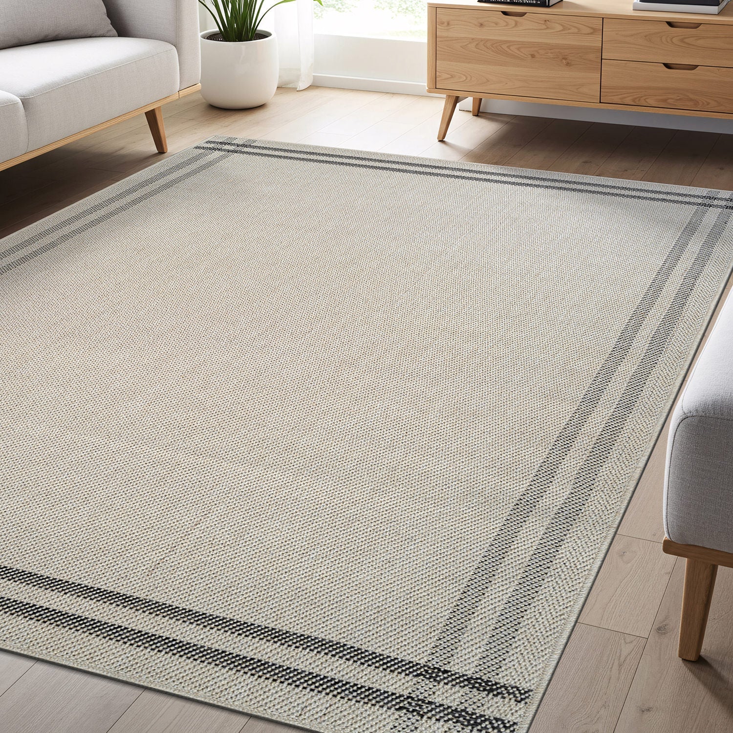 Woolen Bone 7 Washable Jute-Look Rug | Minimalist Decor