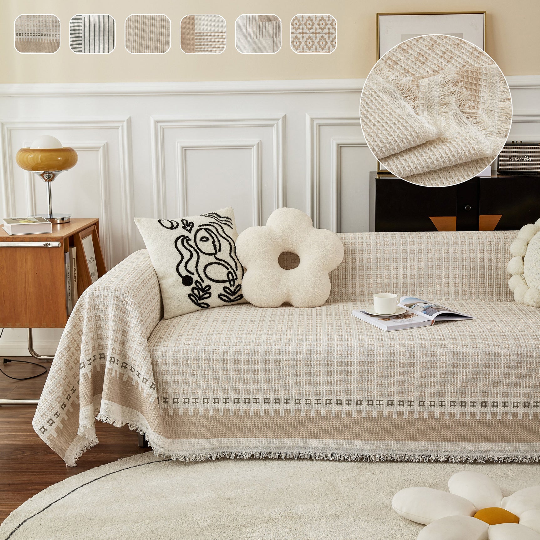 Waffle Lattice Fabric Sofa Cover, Multi-purpose Soft Sofa Throw, Couch Cover Blanket Throws for Couches - Ornate Home