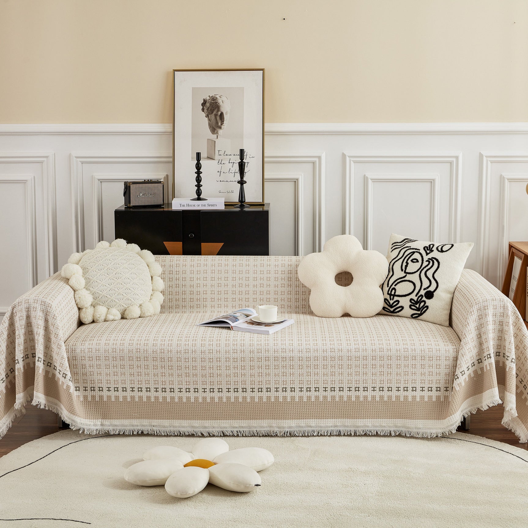 Waffle Lattice Fabric Sofa Cover, Multi-purpose Soft Sofa Throw, Couch Cover Blanket Throws for Couches - Ornate Home