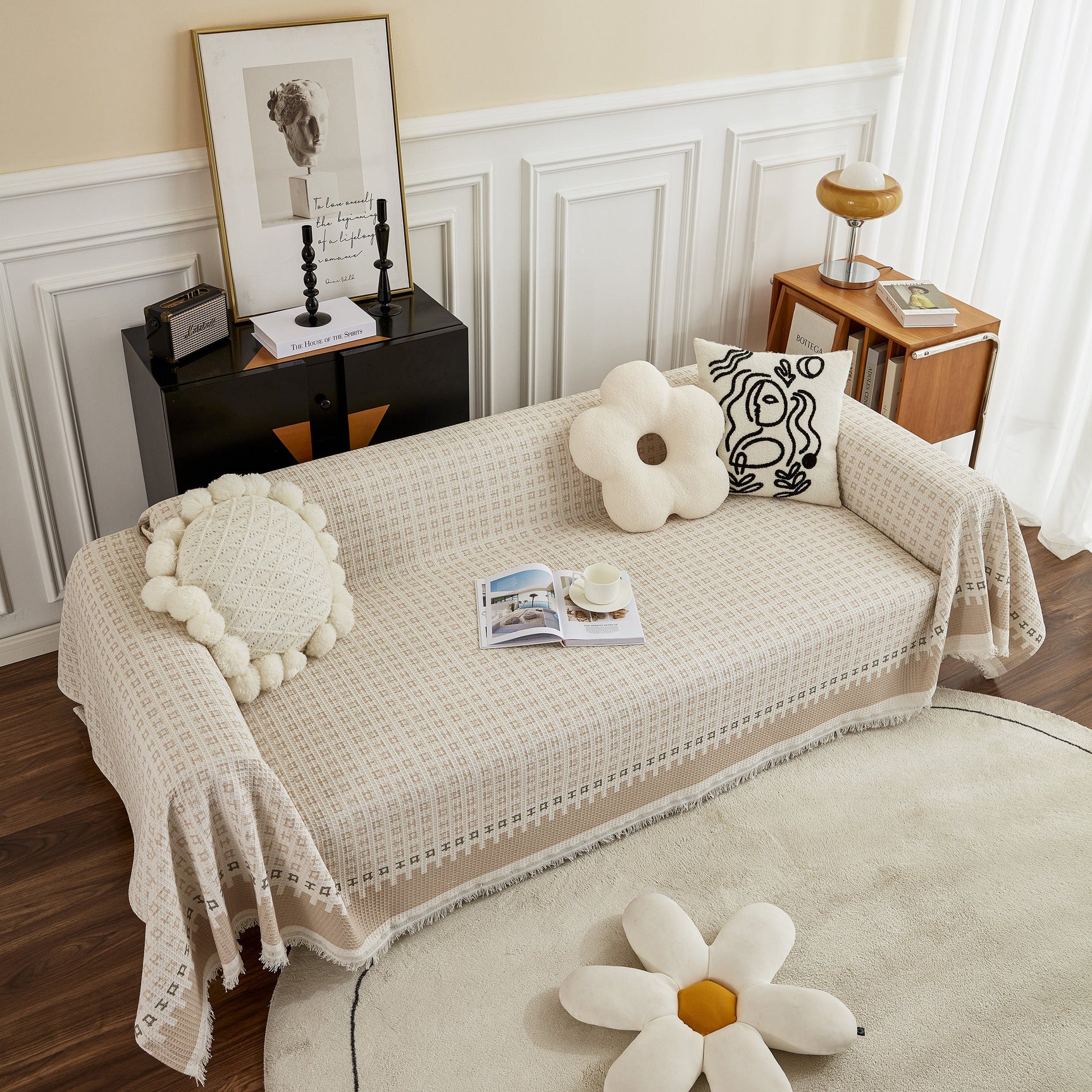 Waffle Lattice Fabric Sofa Cover, Multi-purpose Soft Sofa Throw, Couch Cover Blanket Throws for Couches - Ornate Home