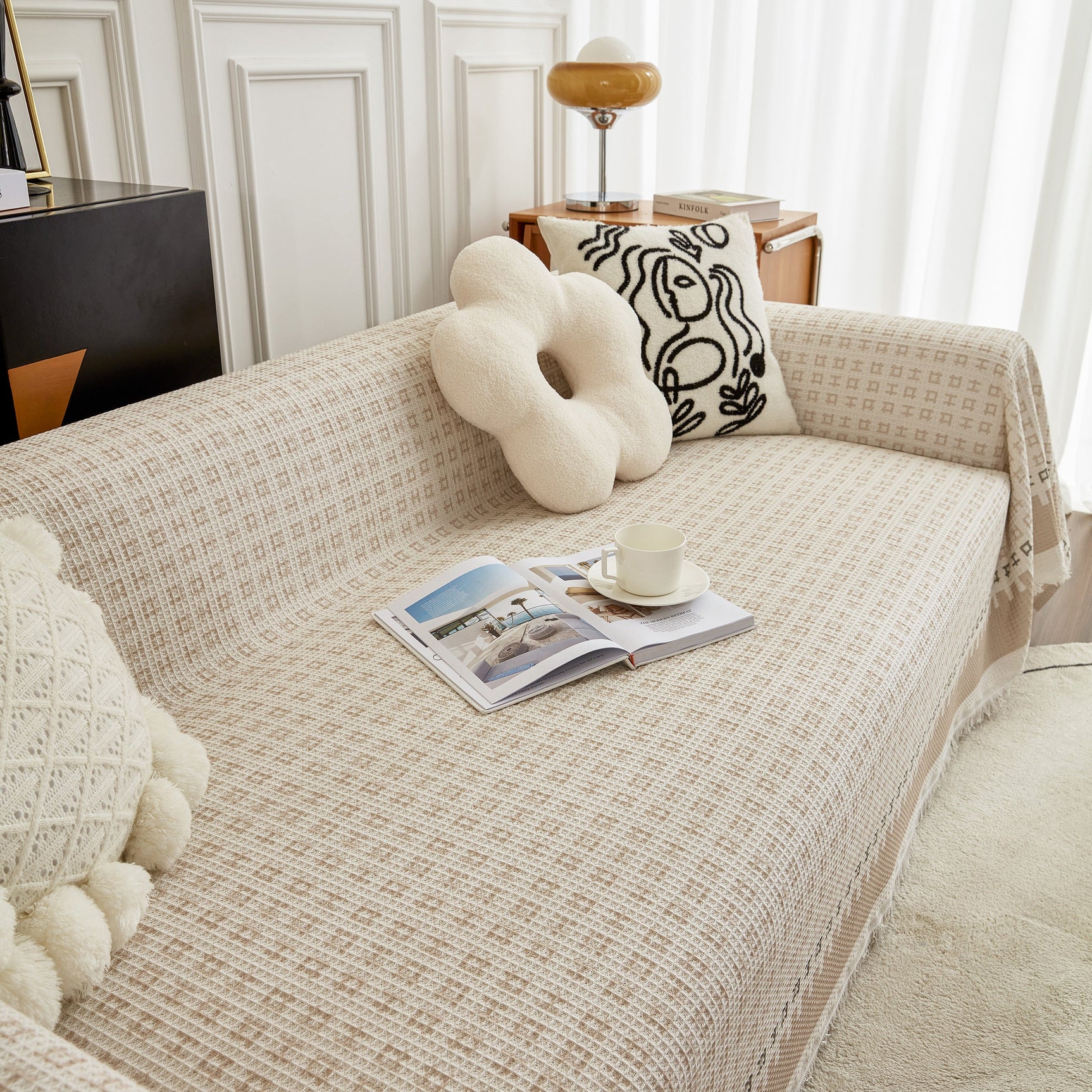 Waffle Lattice Fabric Sofa Cover, Multi-purpose Soft Sofa Throw, Couch Cover Blanket Throws for Couches - Ornate Home