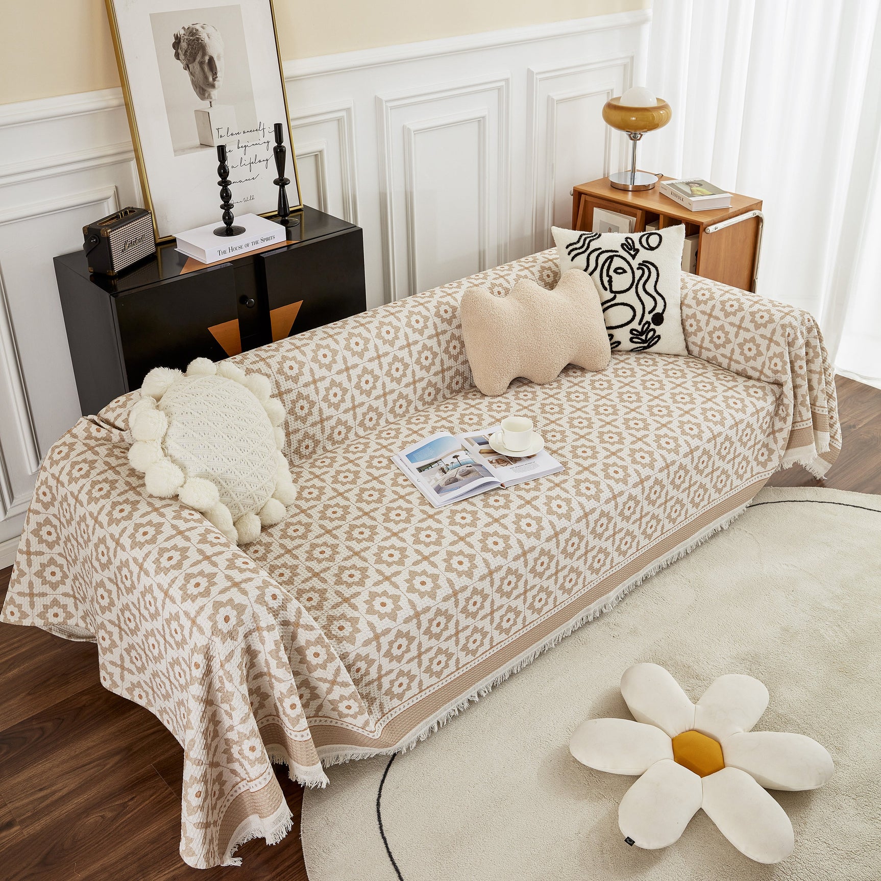 Waffle Lattice Fabric Sofa Cover, Multi-purpose Soft Sofa Throw, Couch Cover Blanket Throws for Couches - Ornate Home
