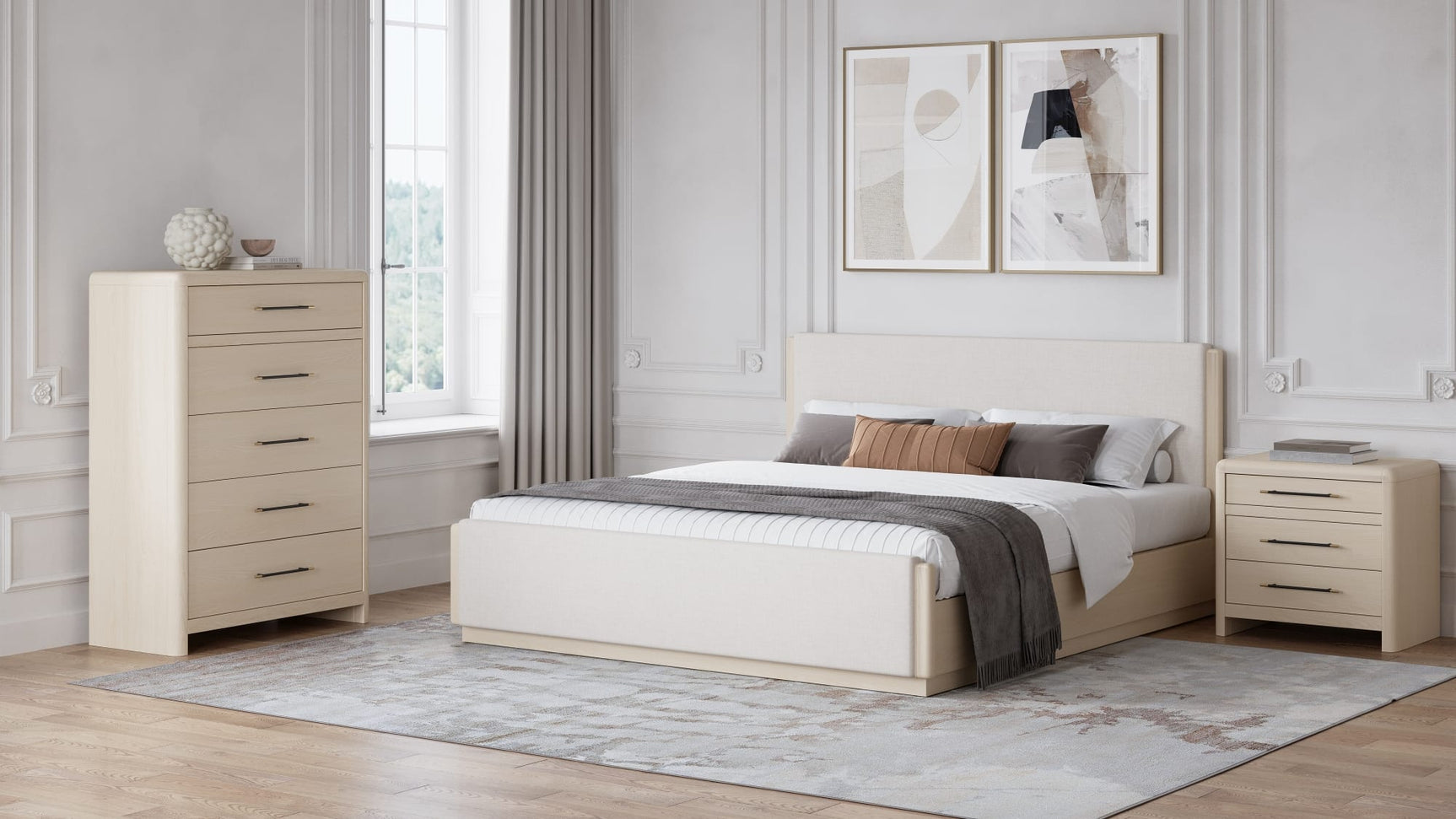 Wallen White Sand Full Upholstered Bed