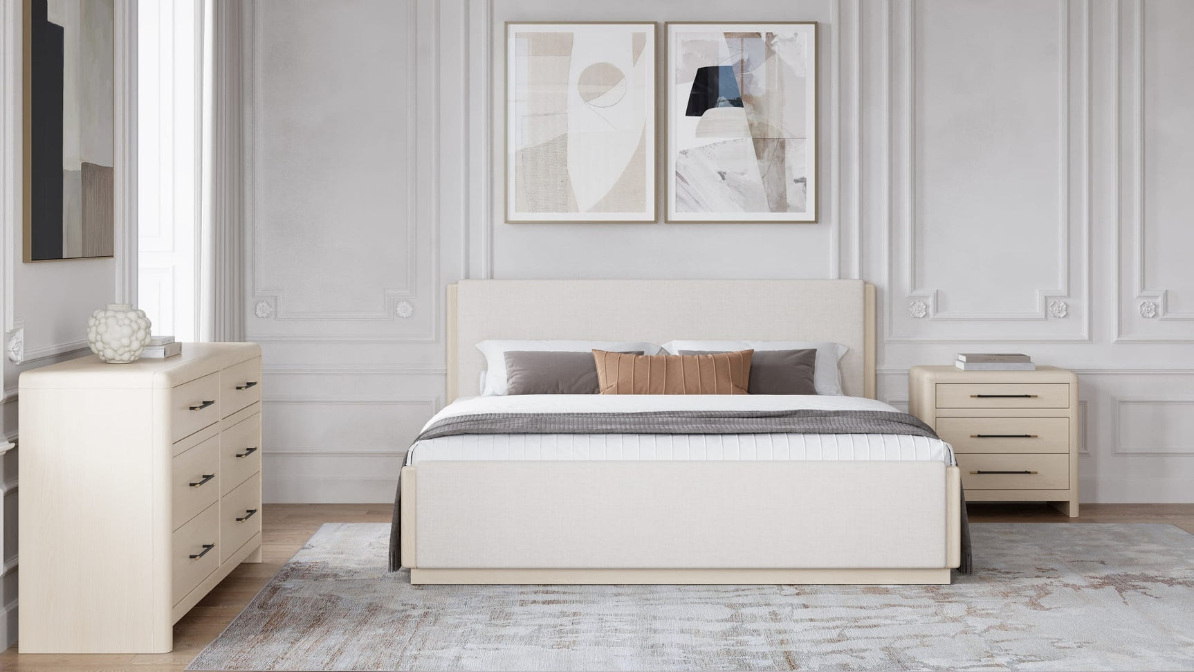 Wallen White Sand Full Upholstered Bed