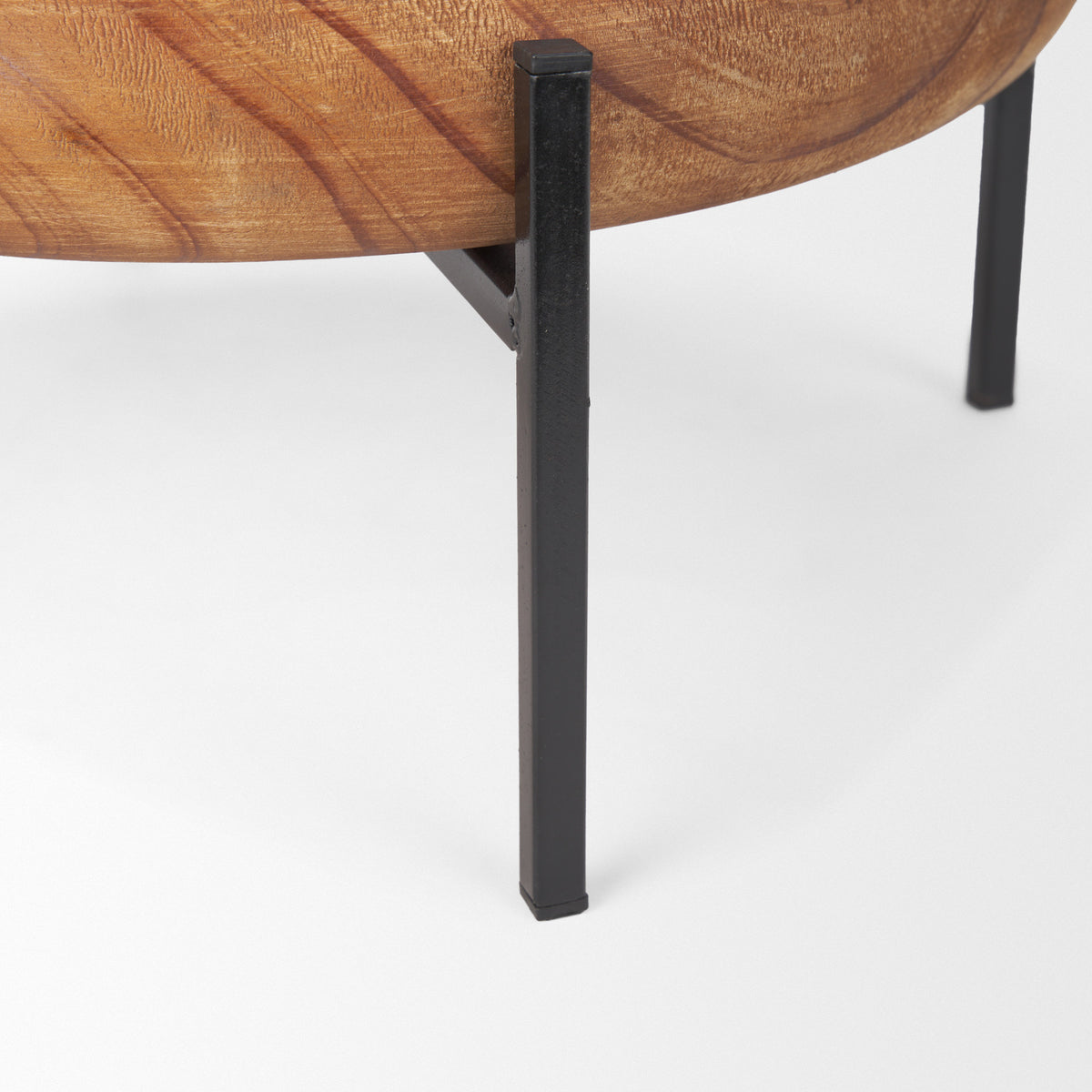 Wally Medium Brown/Matte Black Round Wood Metal Stand Trays - Ornate Home