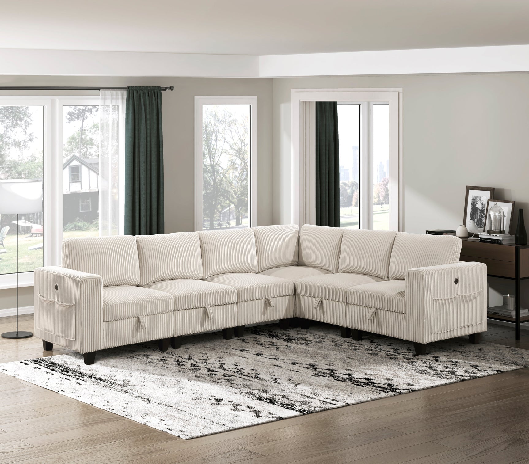 Walterboro Beige 6-Piece Sectional with Storage Pouches - Ornate Home