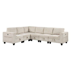 Walterboro Beige 6-Piece Sectional with Storage Pouches - Ornate Home