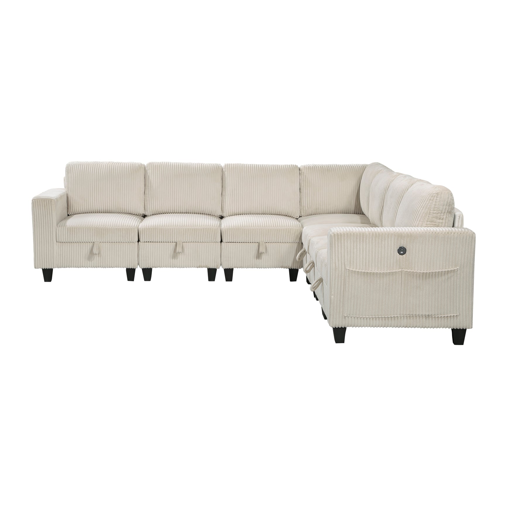 Walterboro Beige 7-Piece Sectional with Storage, Storage Pouches and Charging Ports - Ornate Home