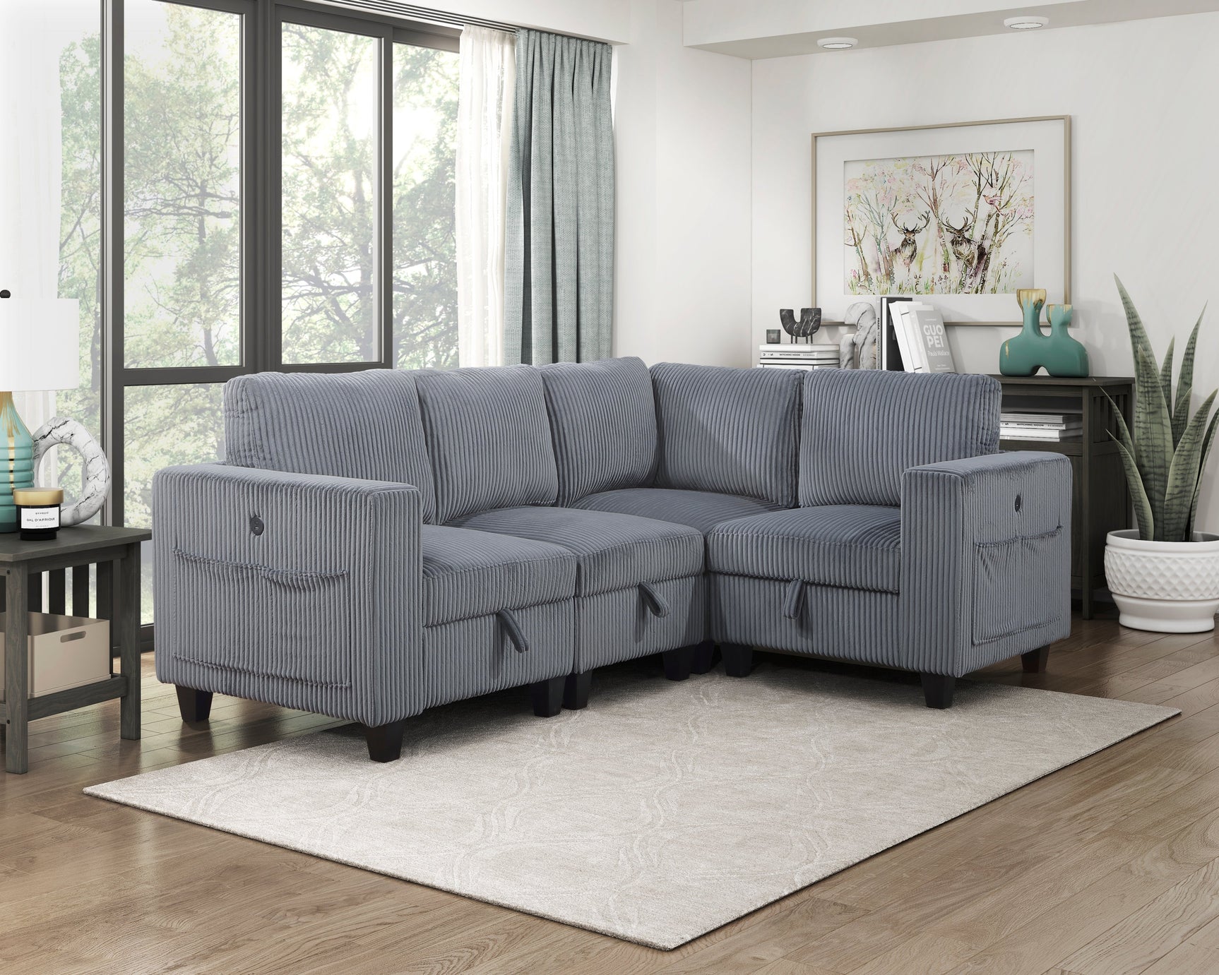 Walterboro Dark Gray 4-Piece Sectional with Storage Pouches - Ornate Home