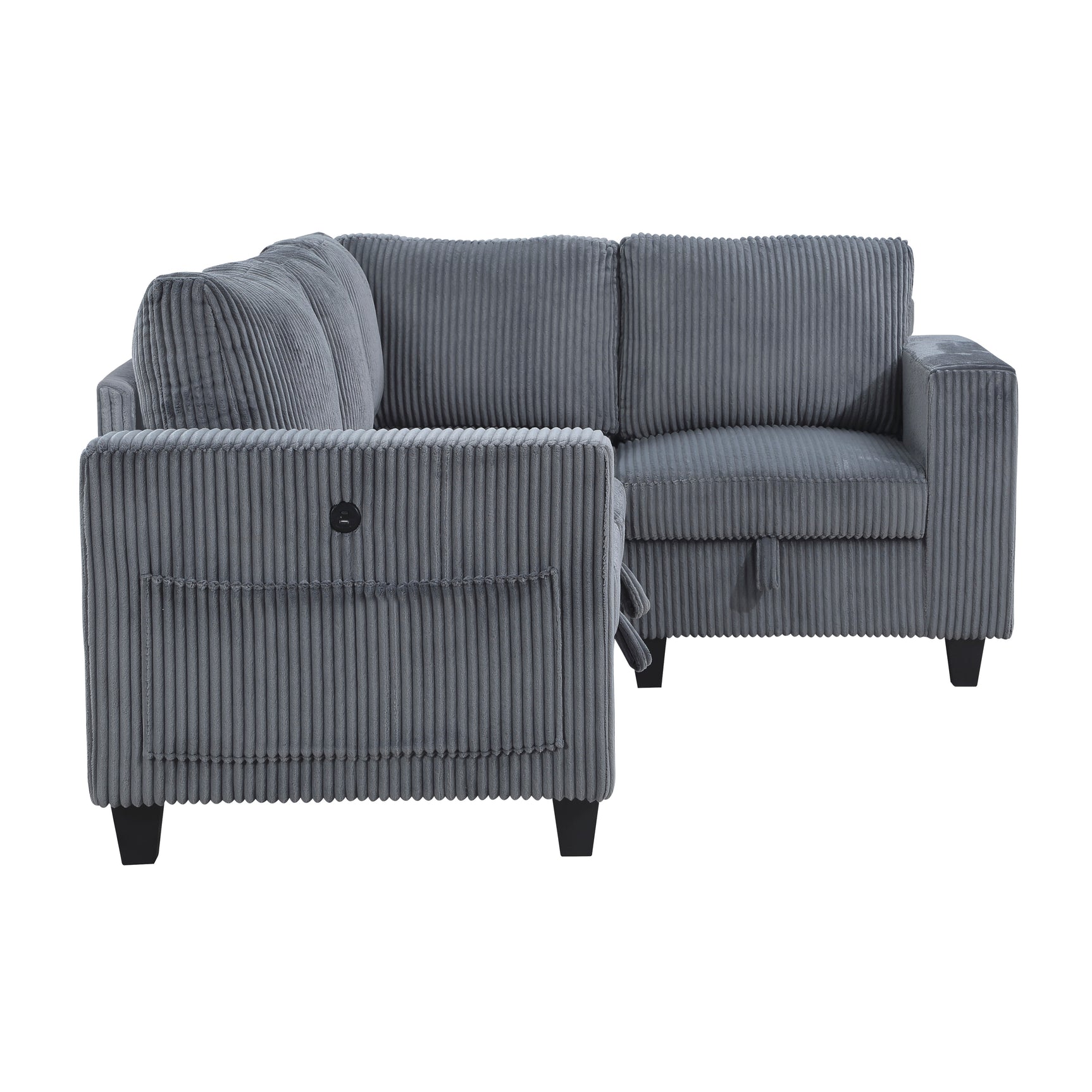 Walterboro Dark Gray 4-Piece Sectional with Storage, Storage Pouches and Charging Ports - Ornate Home