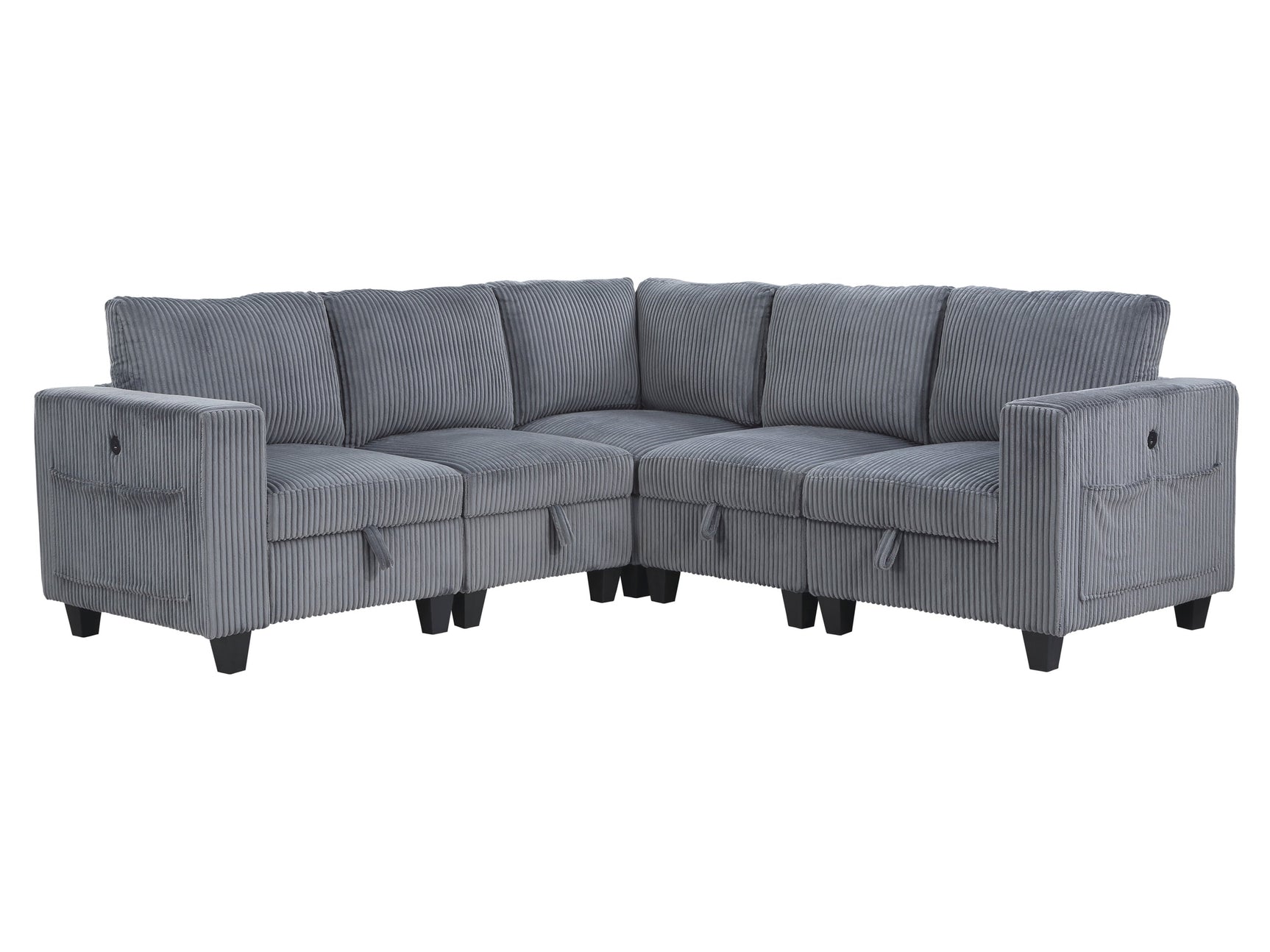 Walterboro Dark Gray 5-Piece Sectional with Storage Pouches - Ornate Home