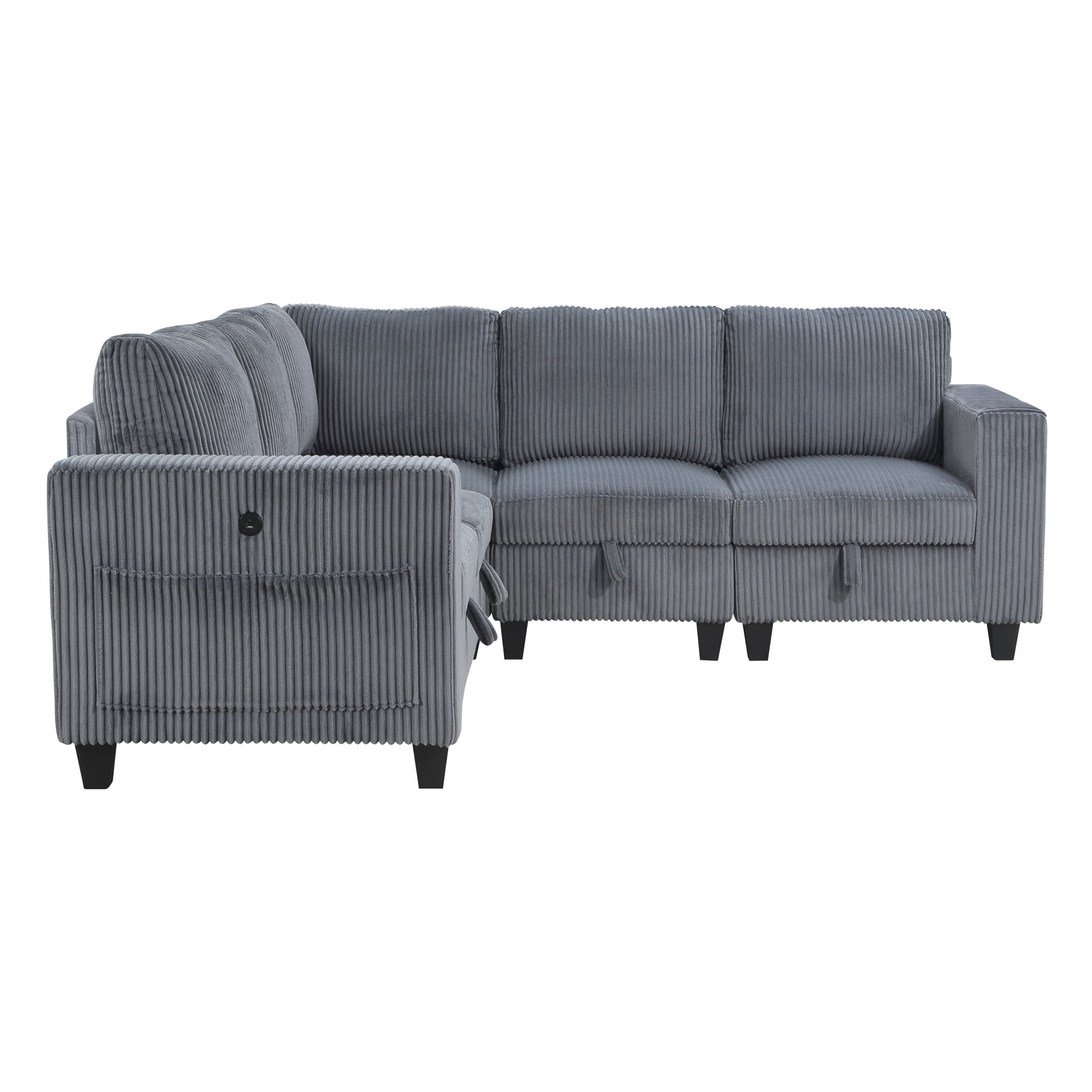 Walterboro Dark Gray 5-Piece Sectional with Storage, Storage Pouches and Charging Ports - Ornate Home