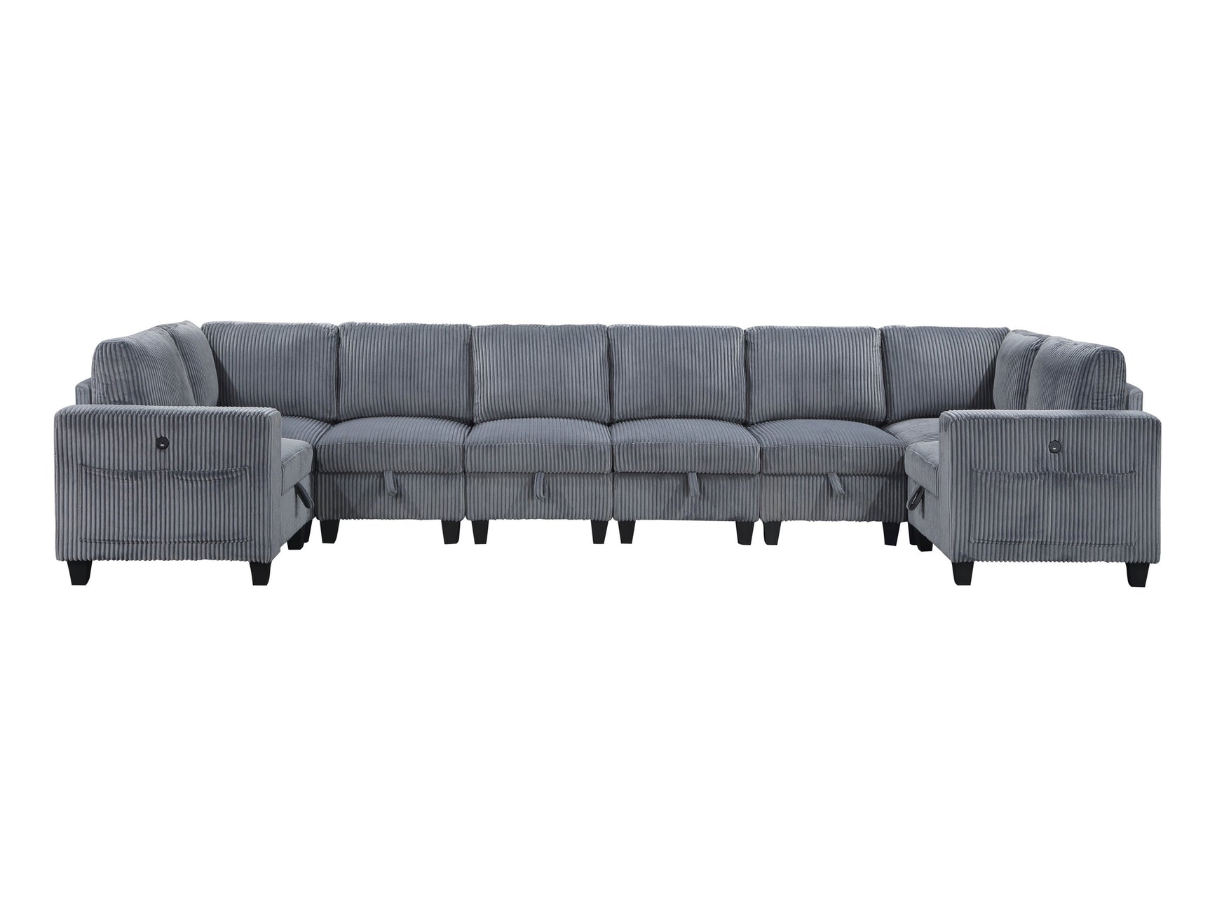 Walterboro Dark Gray 8-Piece Sectional with Storage, Storage Pouches and Charging Ports - Ornate Home