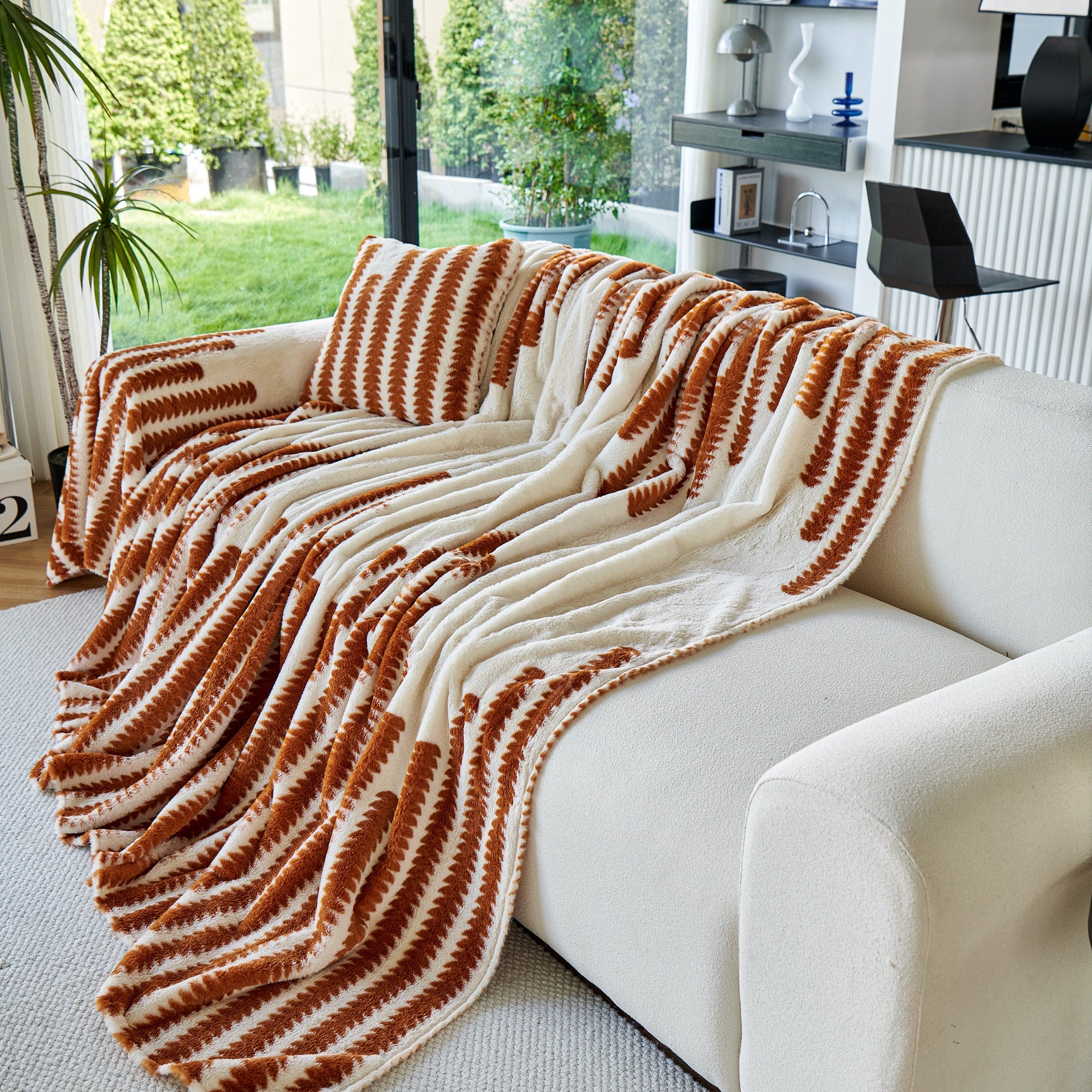Warm Faux Fur Luxury Sofa Throw Blankets, Soft Cozy Thick Plush Shaggy Blankets for Couch Chair Bed - Ornate Home